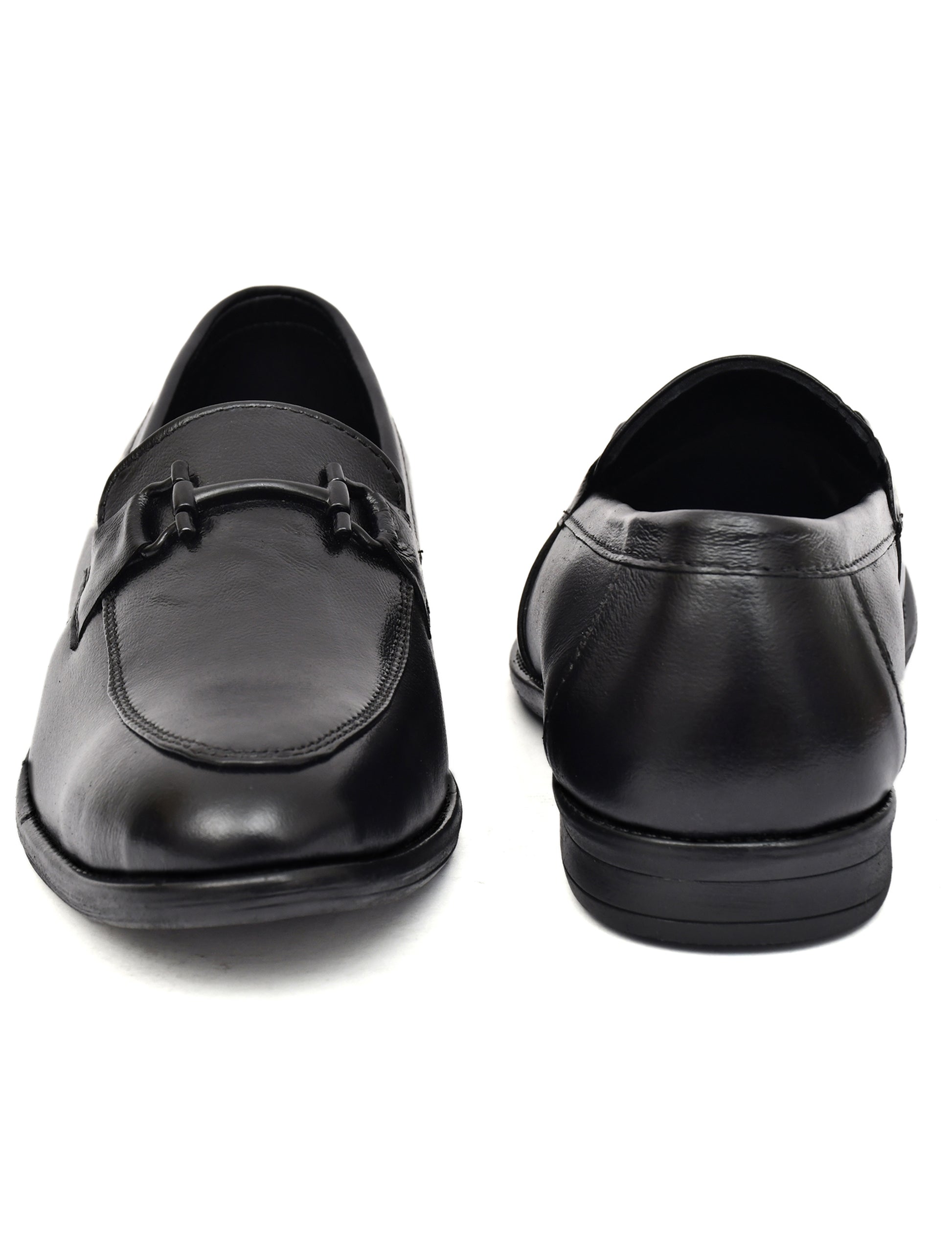 Men Black Leather Bit Loafers