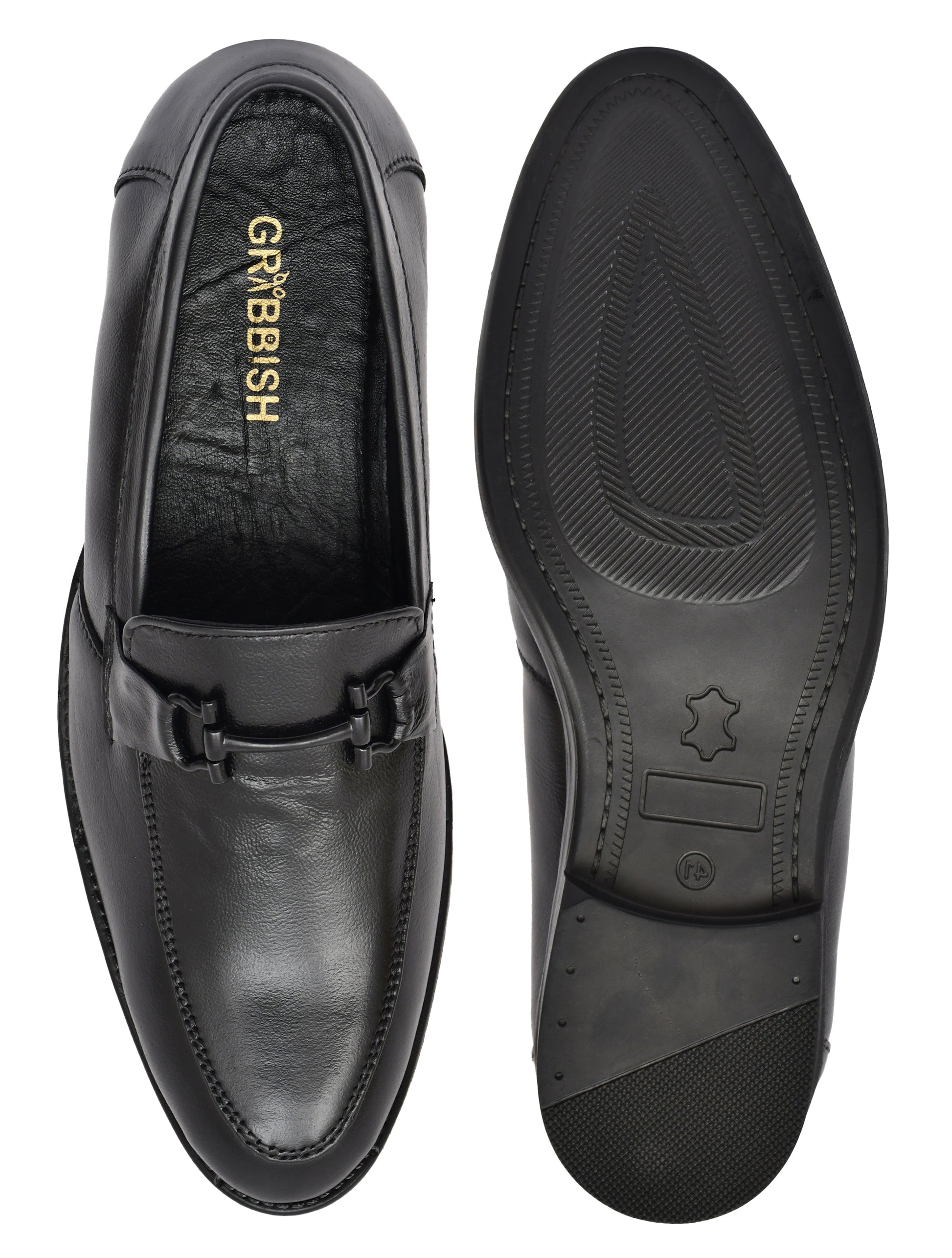 Men Black Leather Bit Loafers