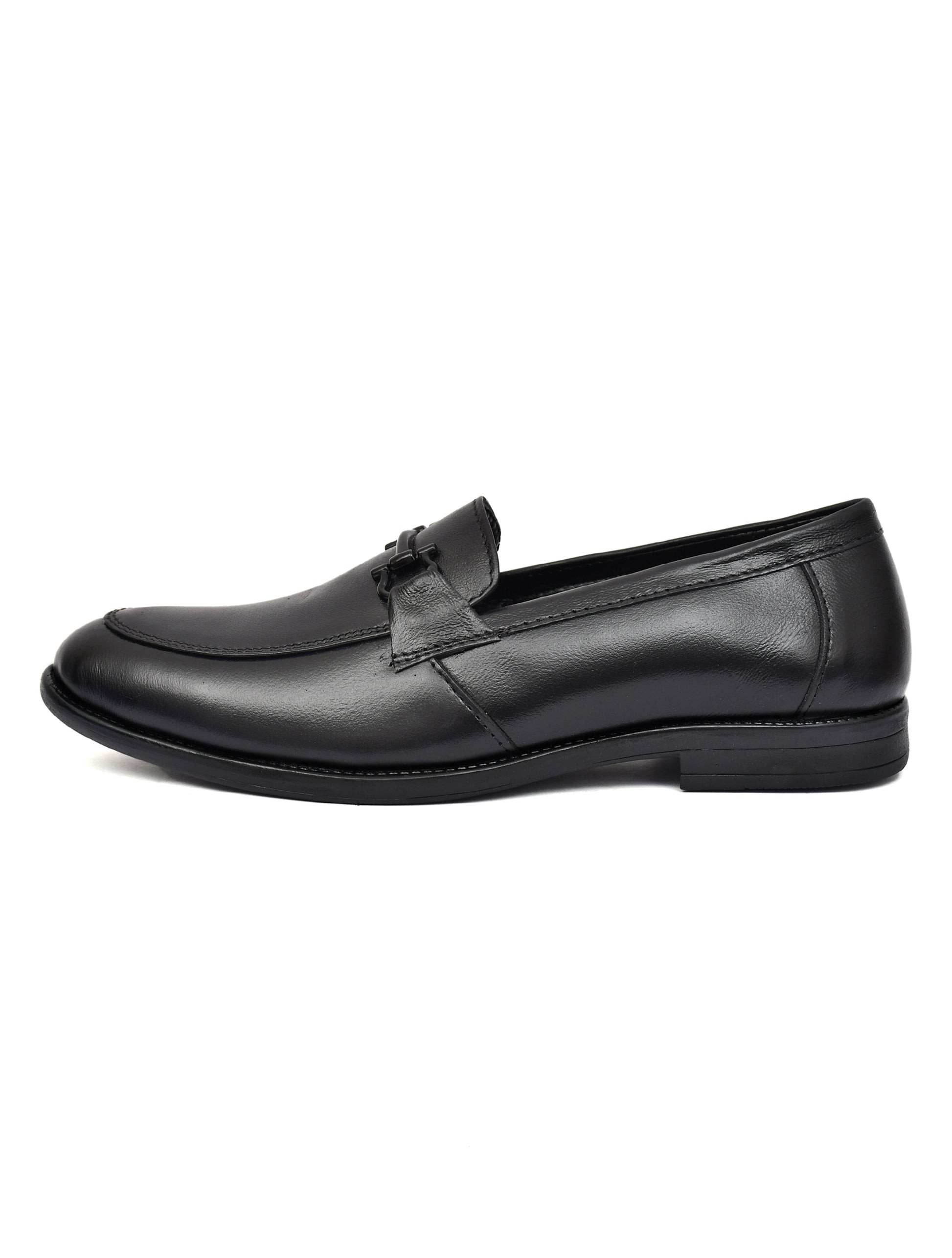 Men Black Leather Bit Loafers