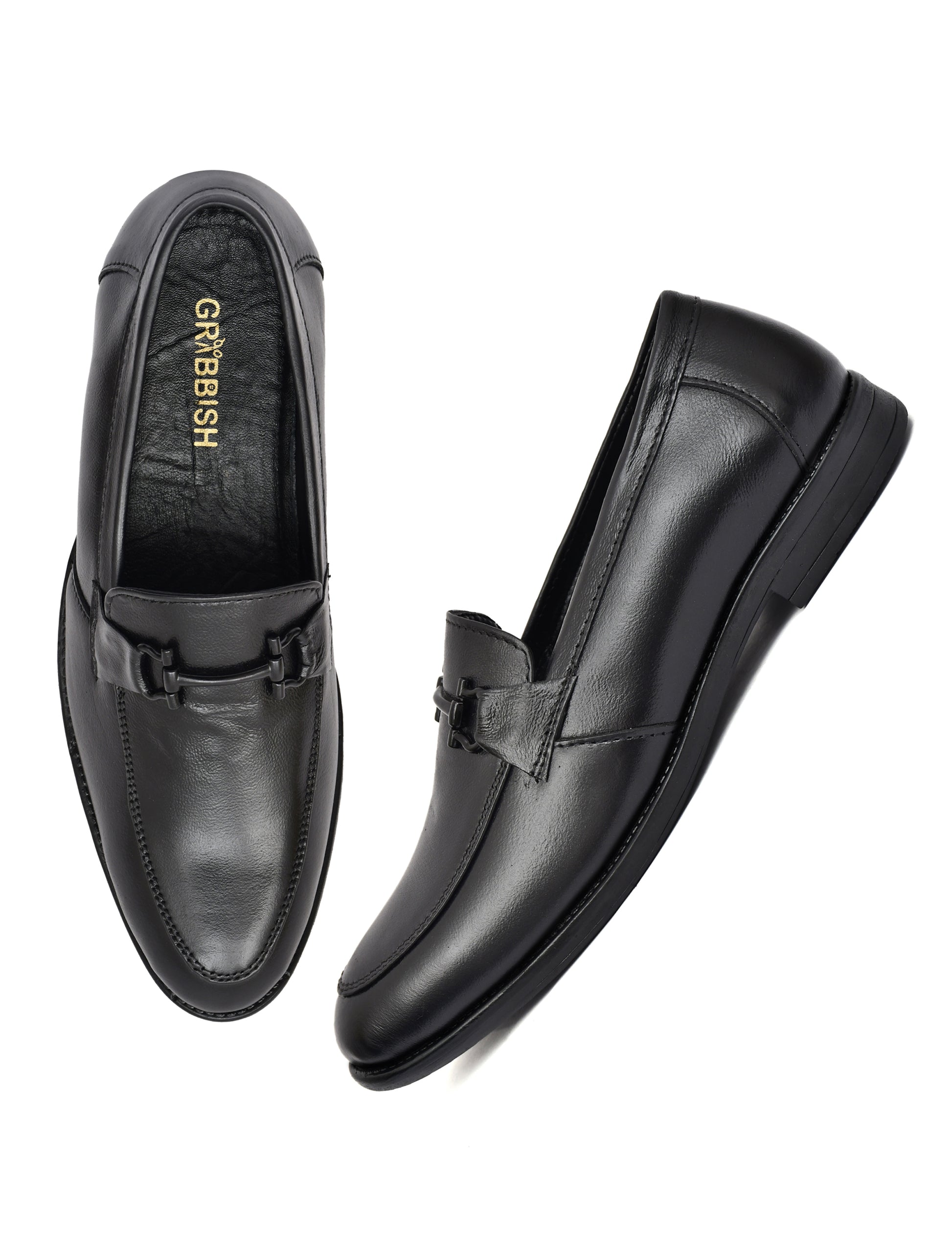 Men Black Leather Bit Loafers