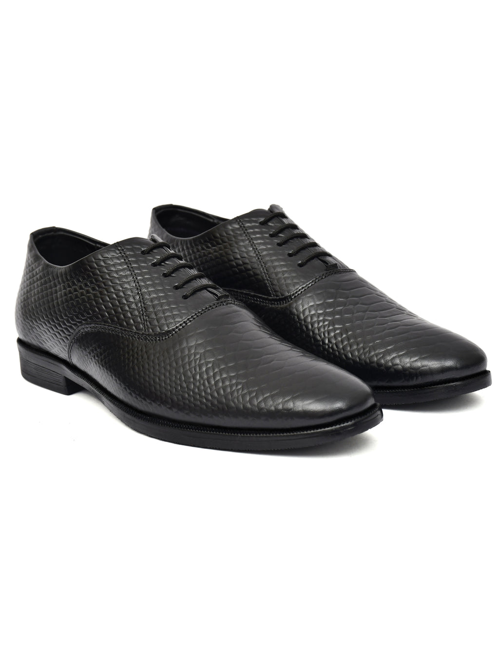 Men Black Snake Print Leather Oxford Shoes