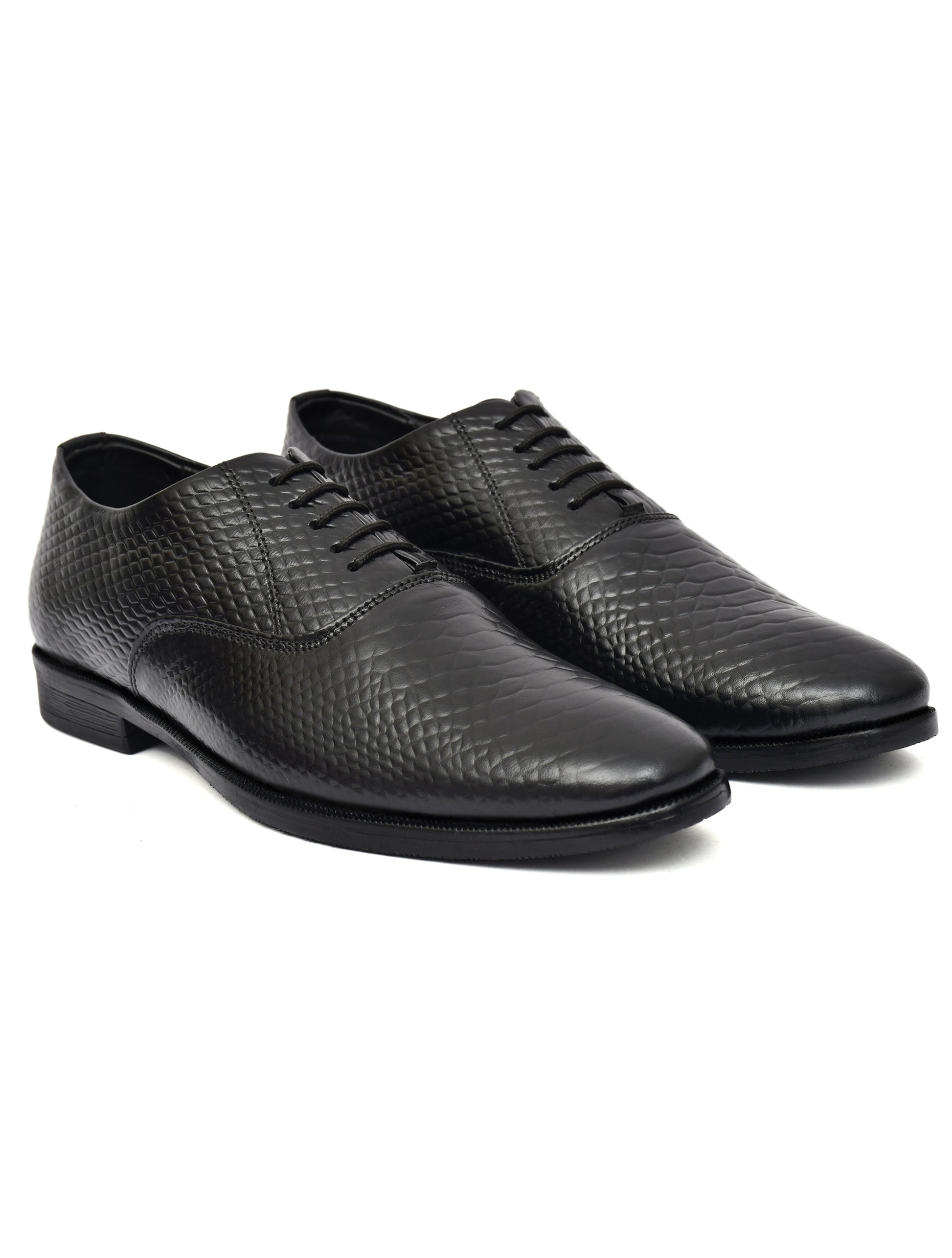 Men Black Snake Print Leather Oxford Shoes