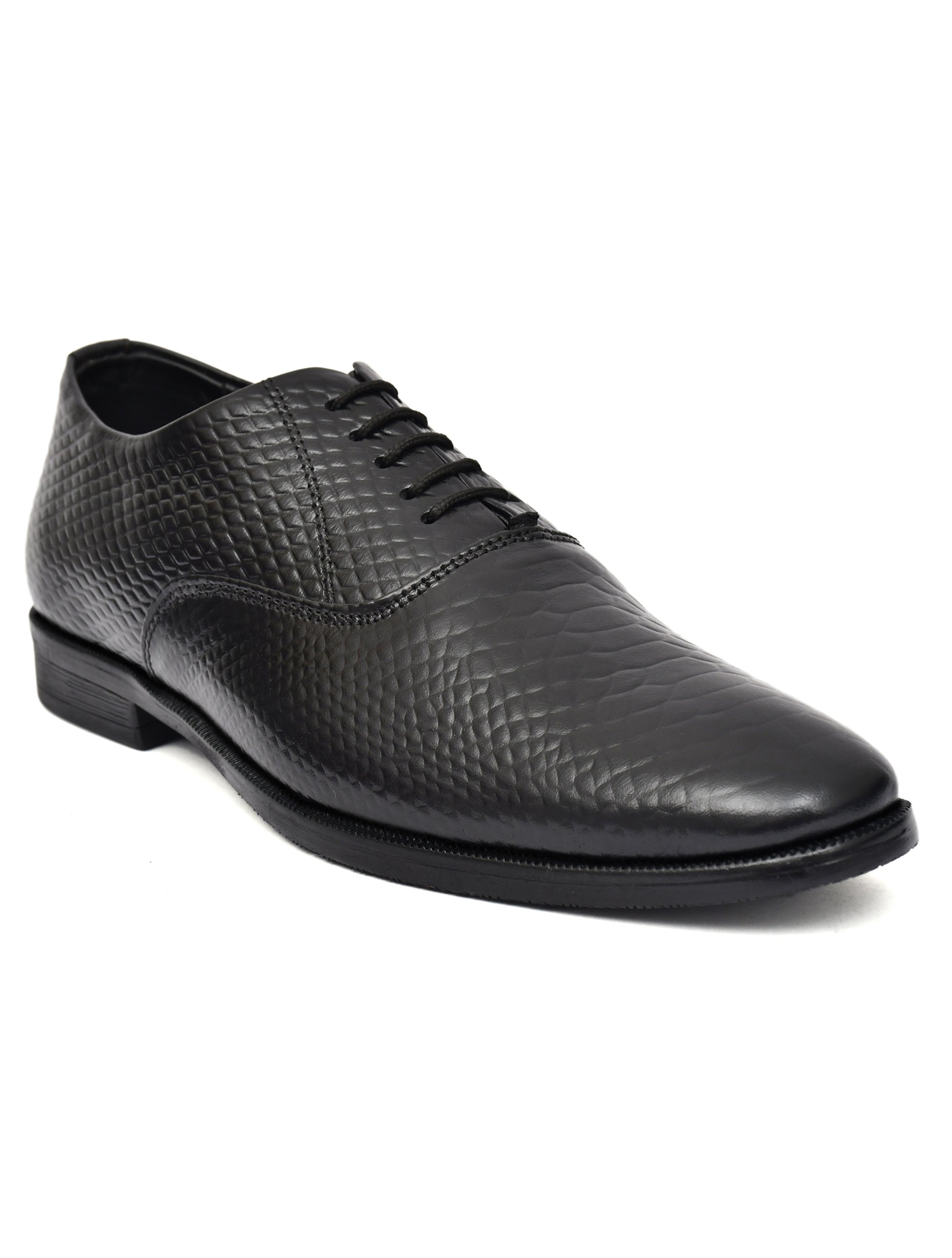 Men Black Snake Print Leather Oxford Shoes