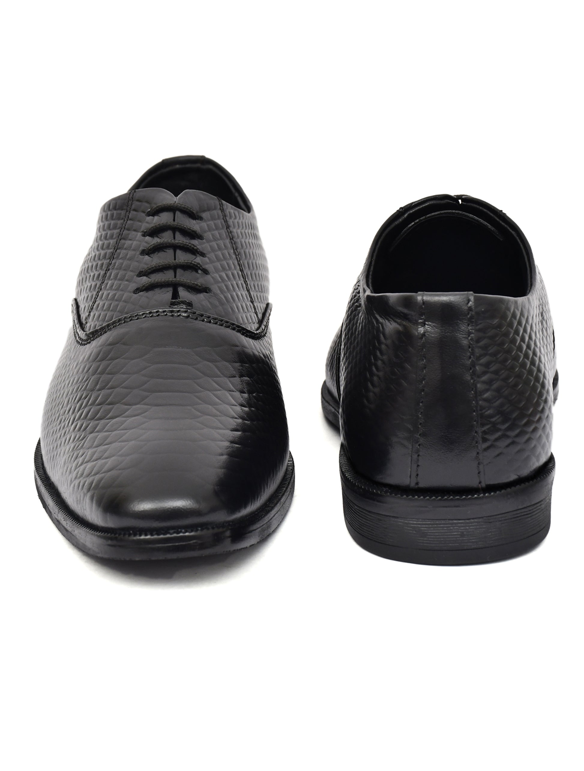 Men Black Snake Print Leather Oxford Shoes
