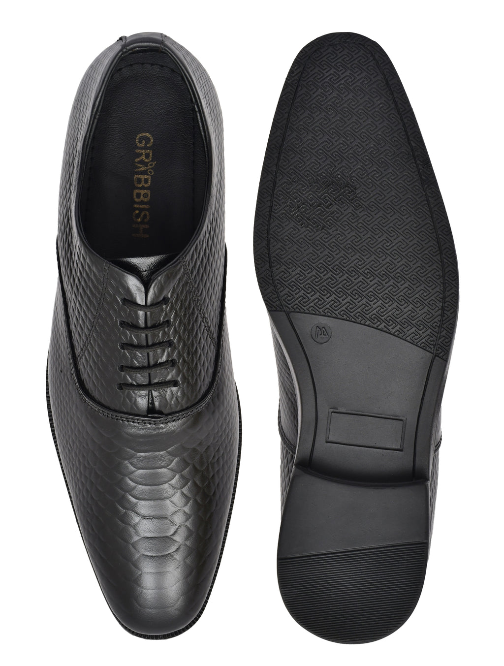 Men Black Snake Print Leather Oxford Shoes