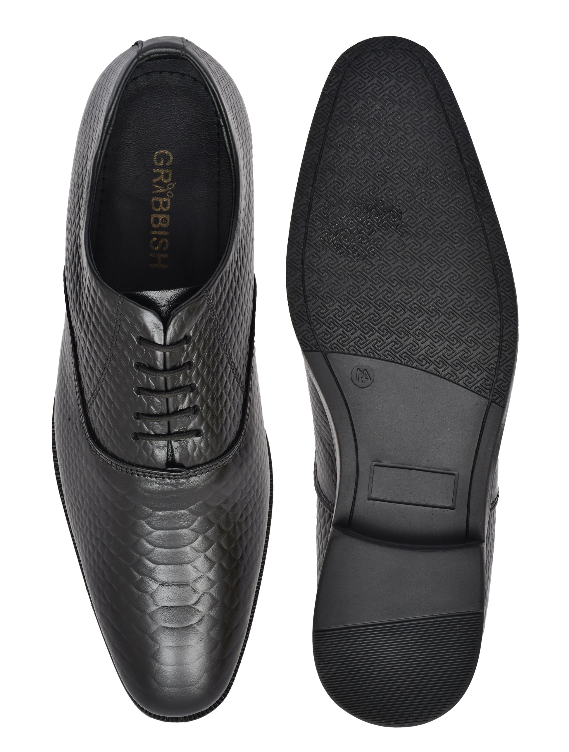 Men Black Snake Print Leather Oxford Shoes
