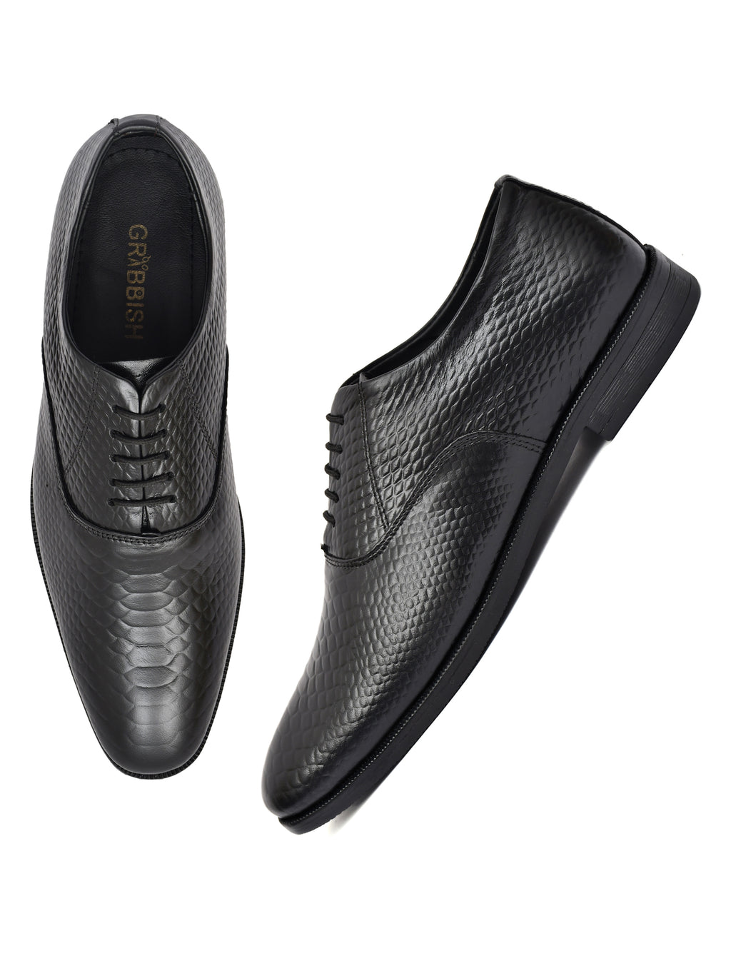 Men Black Snake Print Leather Oxford Shoes