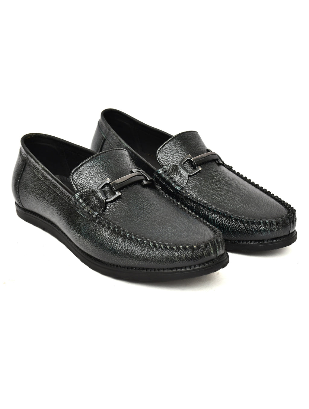 Men Dark Blue Leather Loafers