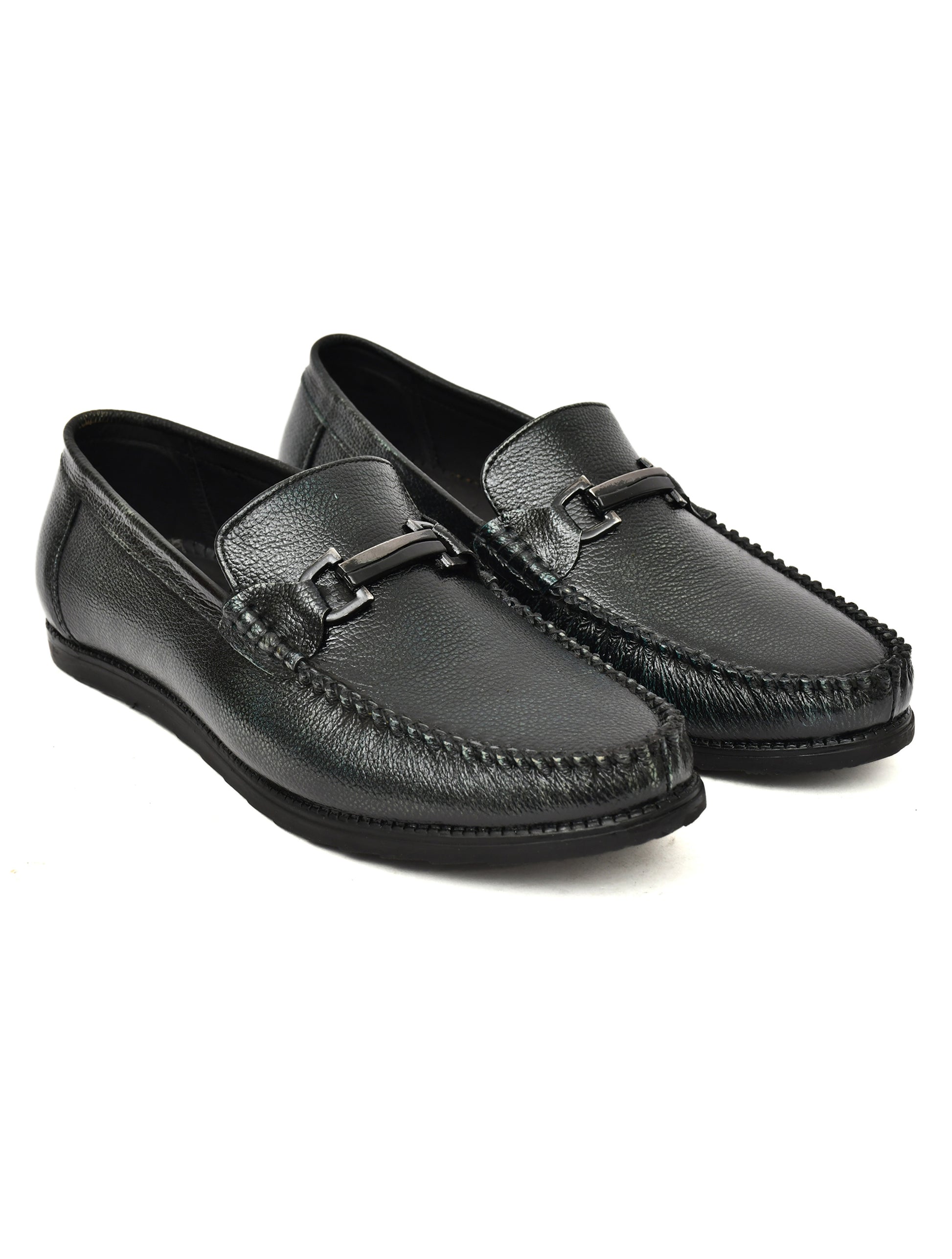 Men Dark Blue Leather Loafers