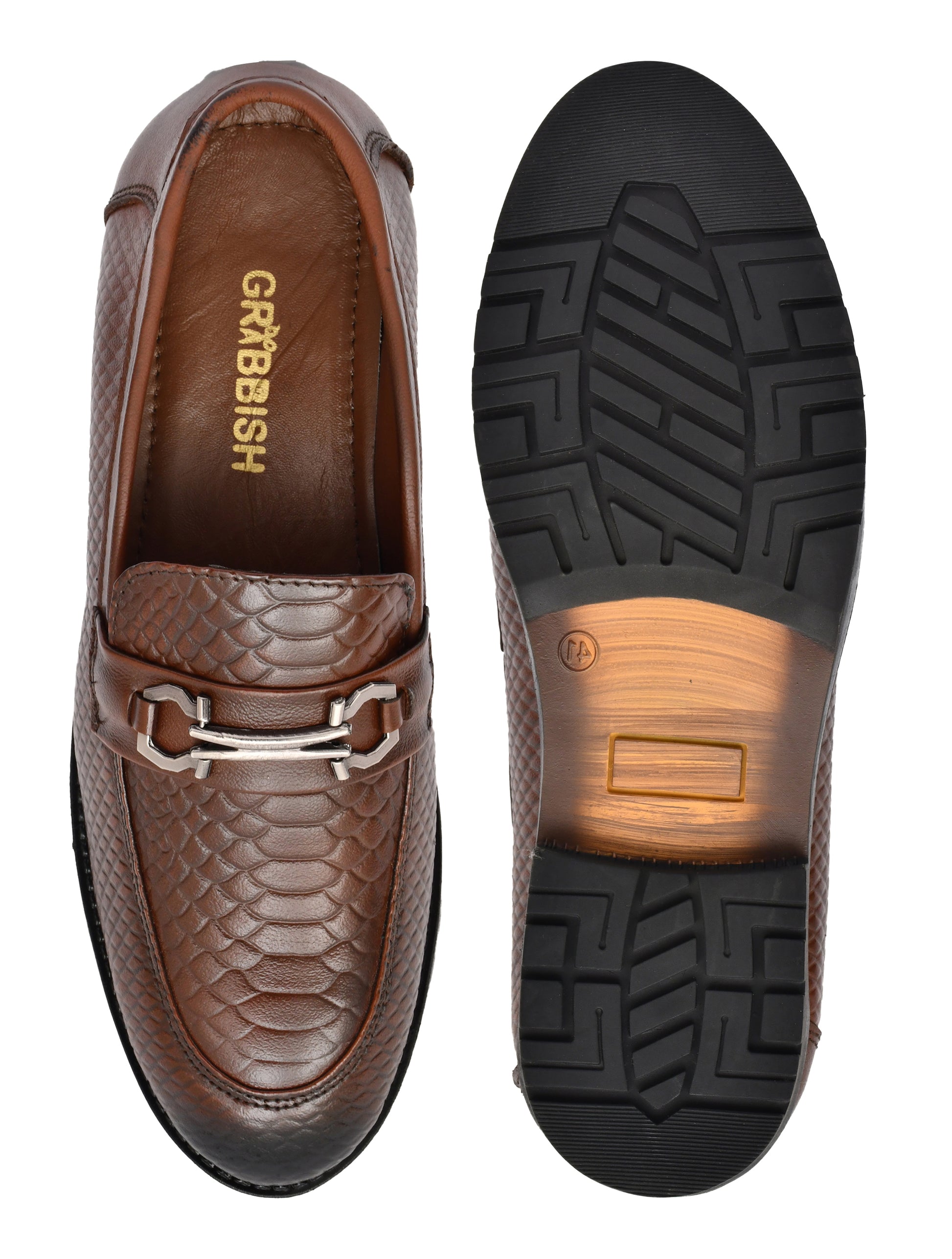 Men Tan Brush Off Leather Croco Bit Loafers