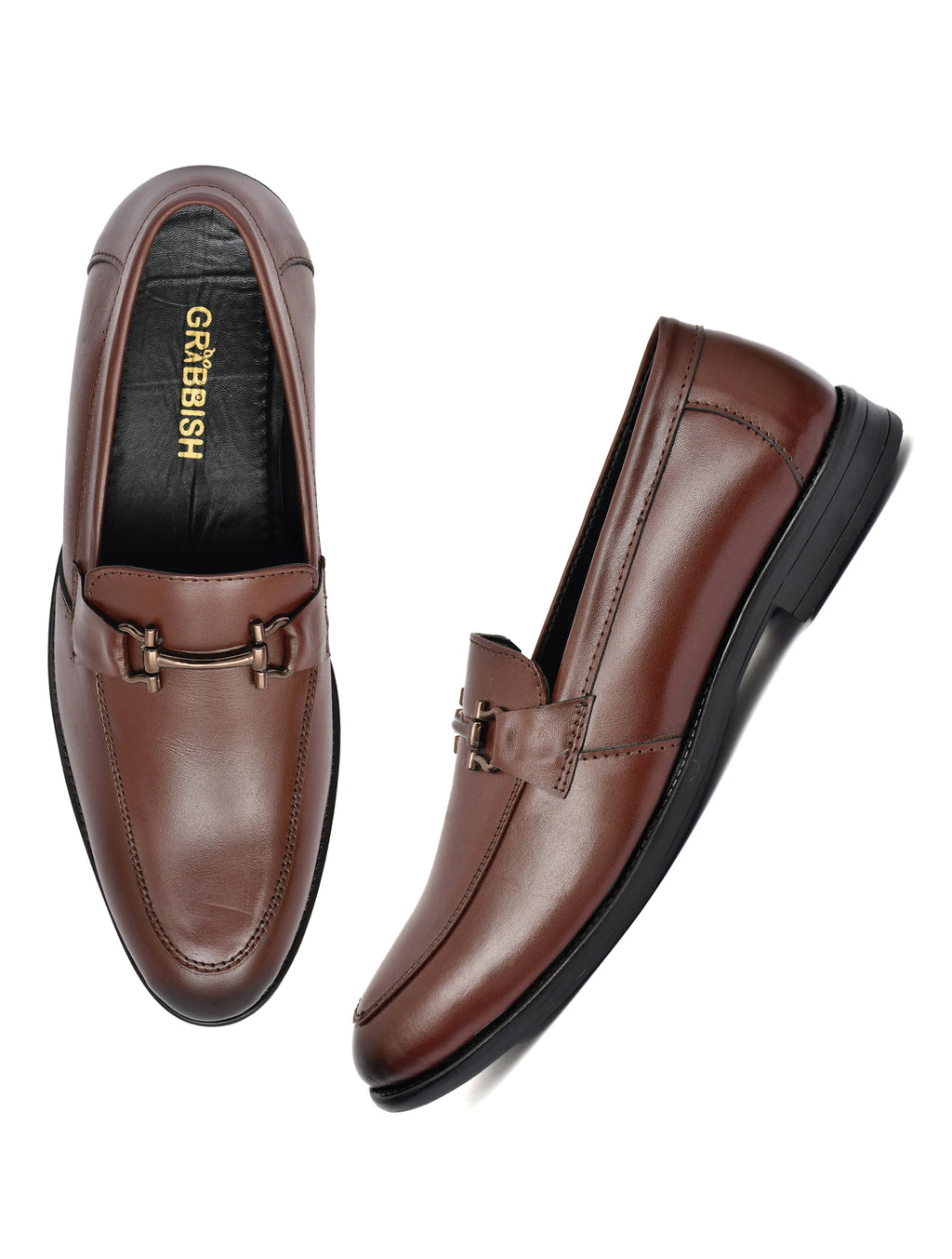 Men Brown Leather Bit Loafers