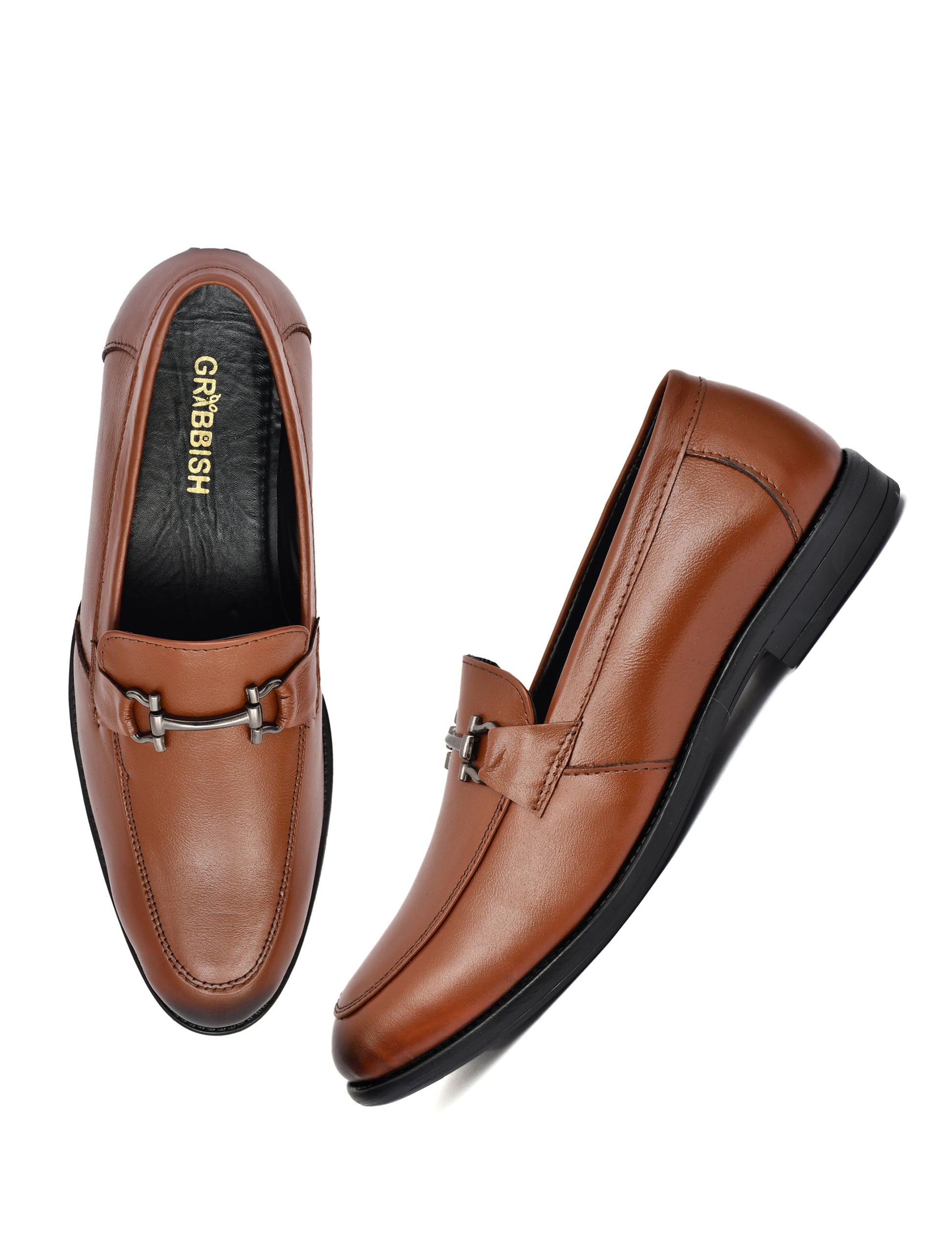 Men Tan Leather Bit Loafers