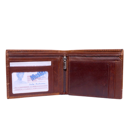 Designer Brown Leather Wallet for Men | Secret Compartment with Zipper | Multiple Card Slots