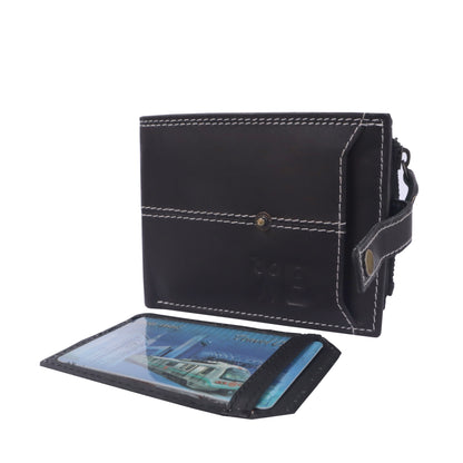 Premium Men's Hunter Leather Wallet with Detachable Card Holder and Multiple Compartments | Black Colour