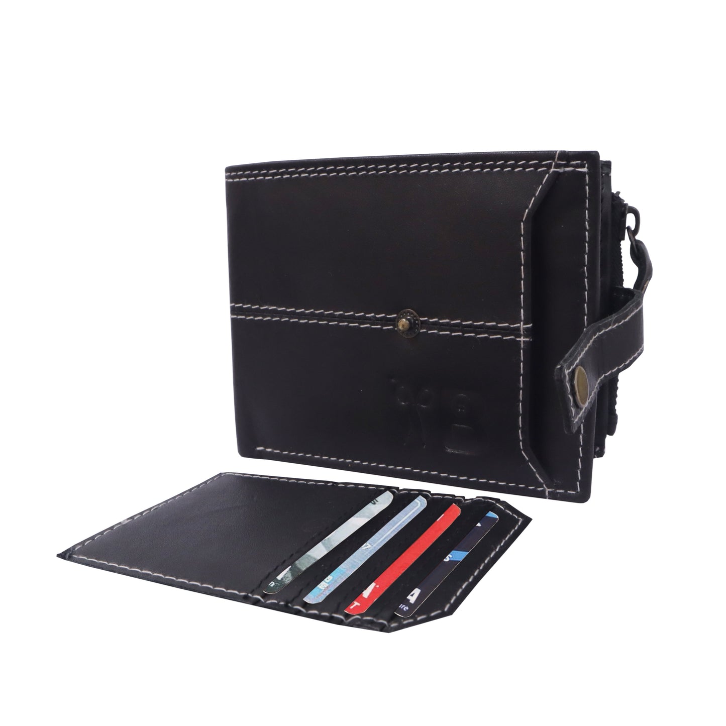 Premium Men's Hunter Leather Wallet with Detachable Card Holder and Multiple Compartments | Black Colour