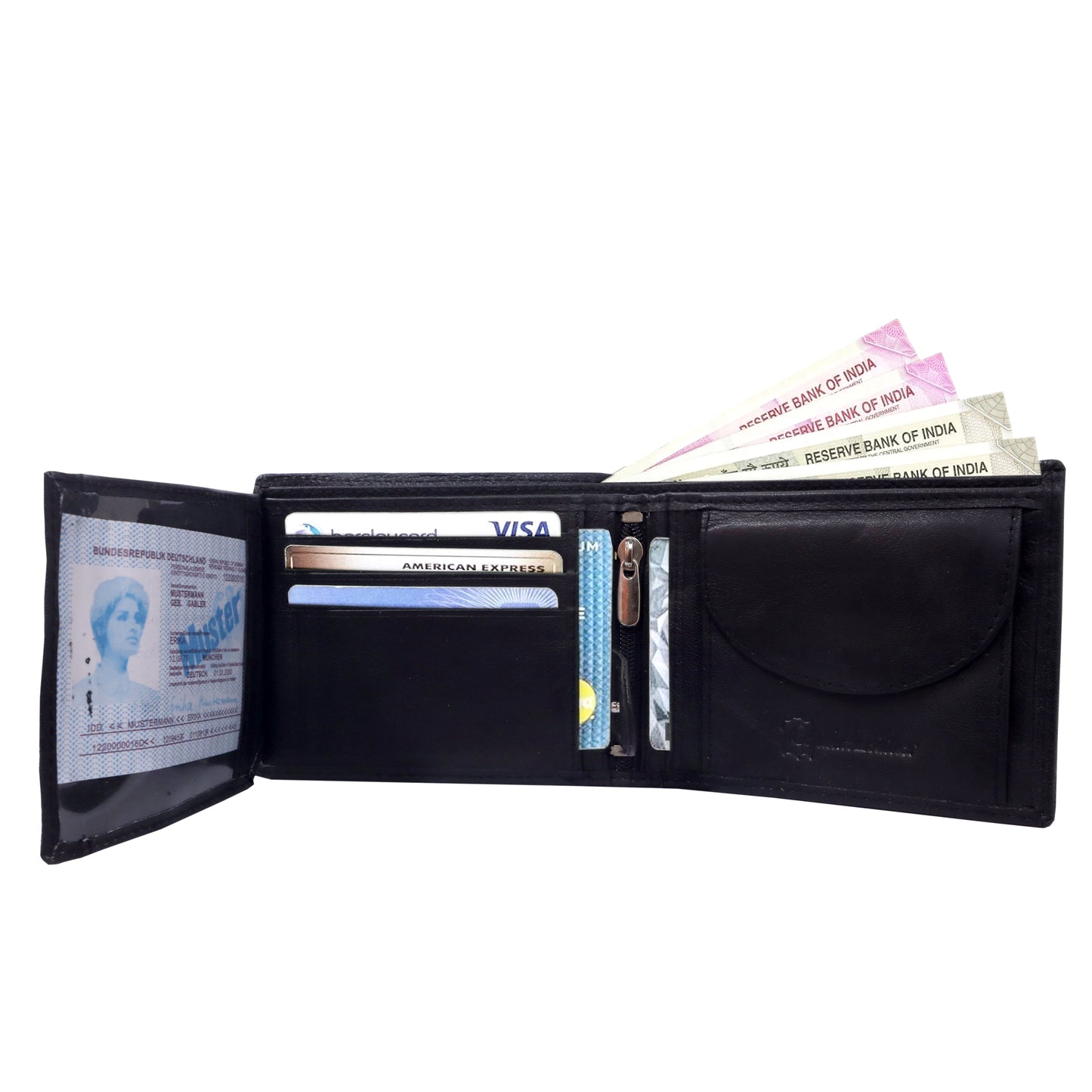 Black Leather Wallet for Men | Multiple Card Slots | ZIP Secured Secret Compartment