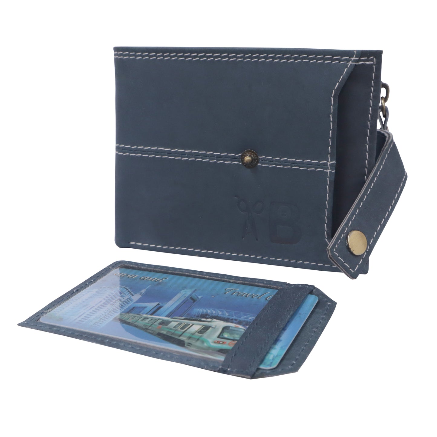 Premium Men's Hunter Leather Wallet with Detachable Card Holder and Multiple Compartments | Blue Colour