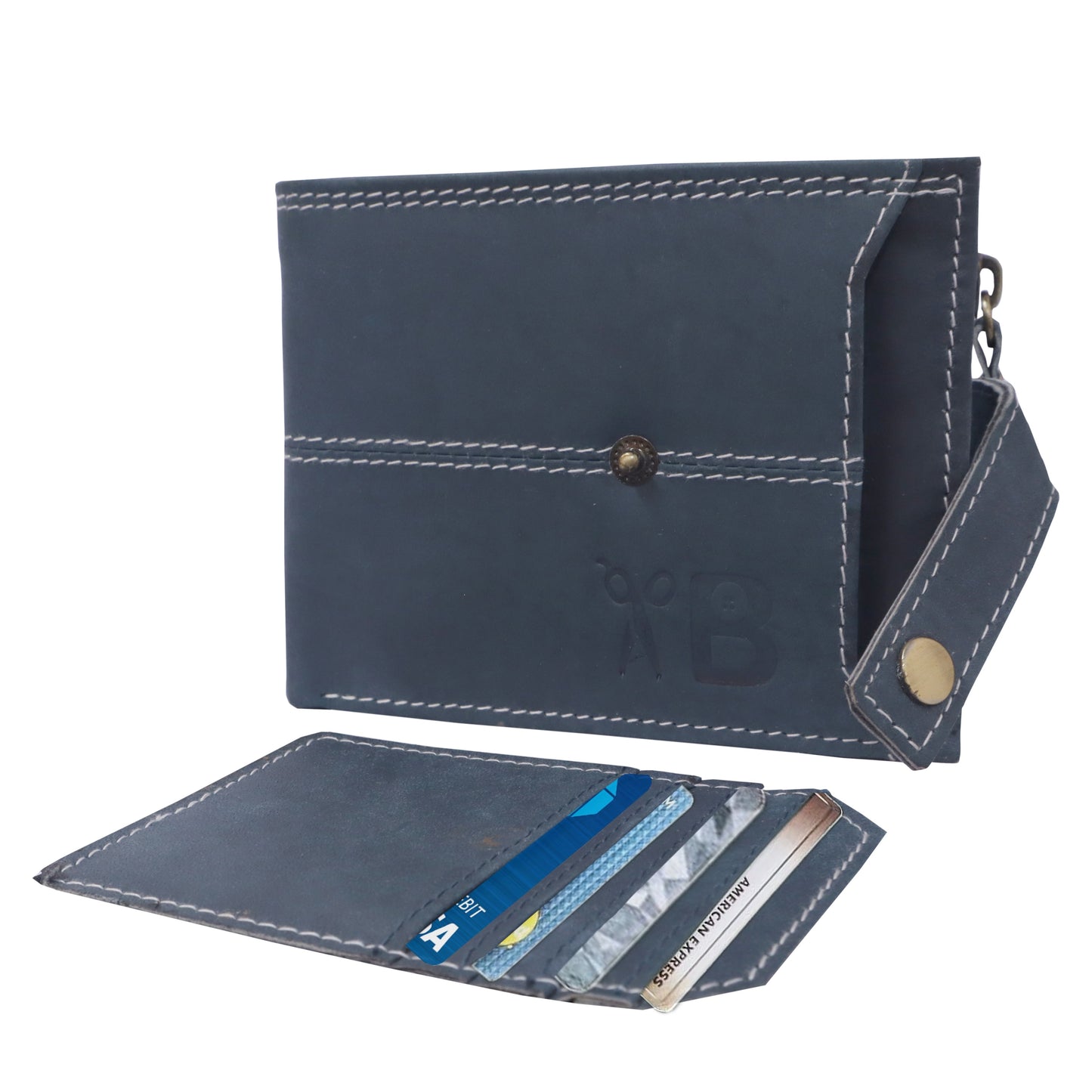 Premium Men's Hunter Leather Wallet with Detachable Card Holder and Multiple Compartments | Blue Colour