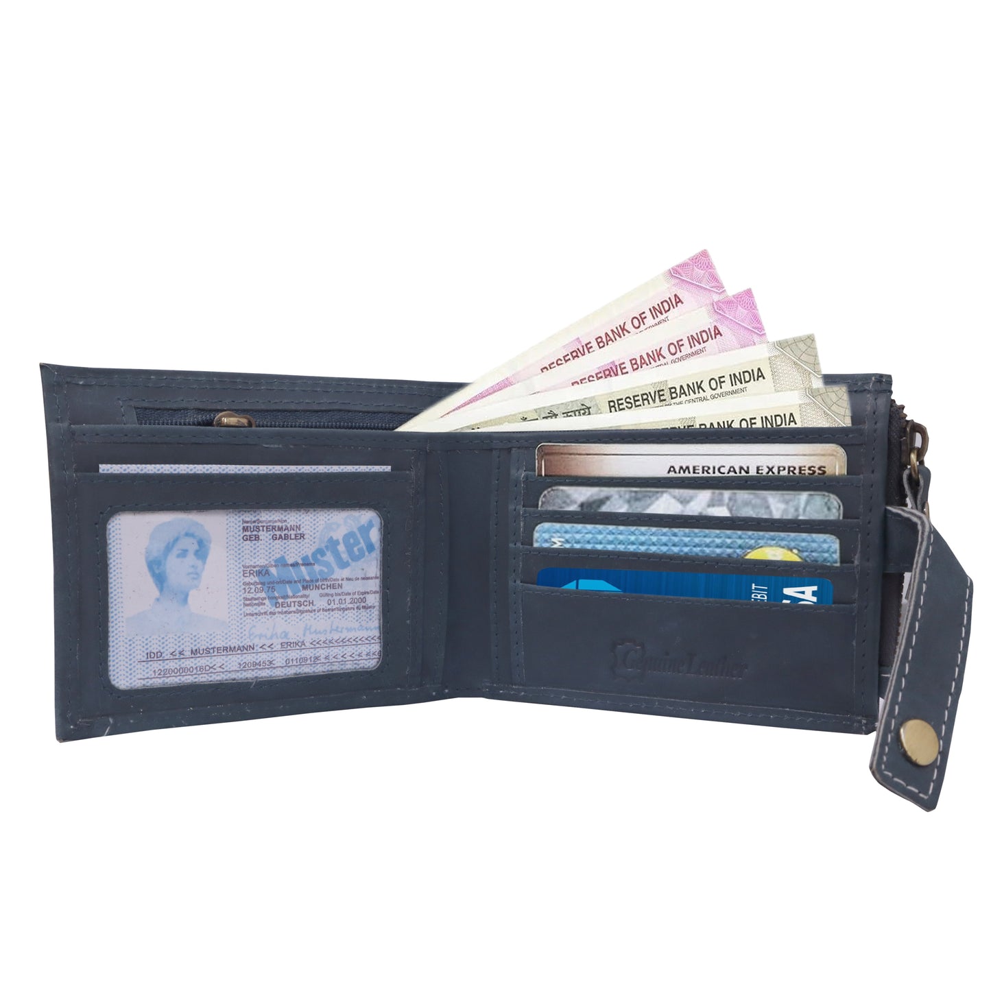 Premium Men's Hunter Leather Wallet with Detachable Card Holder and Multiple Compartments | Blue Colour