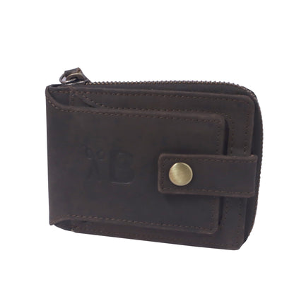 Premium Dark Brown Hunter Leather Wallet with 8 Card Slots and Full Zip Closure