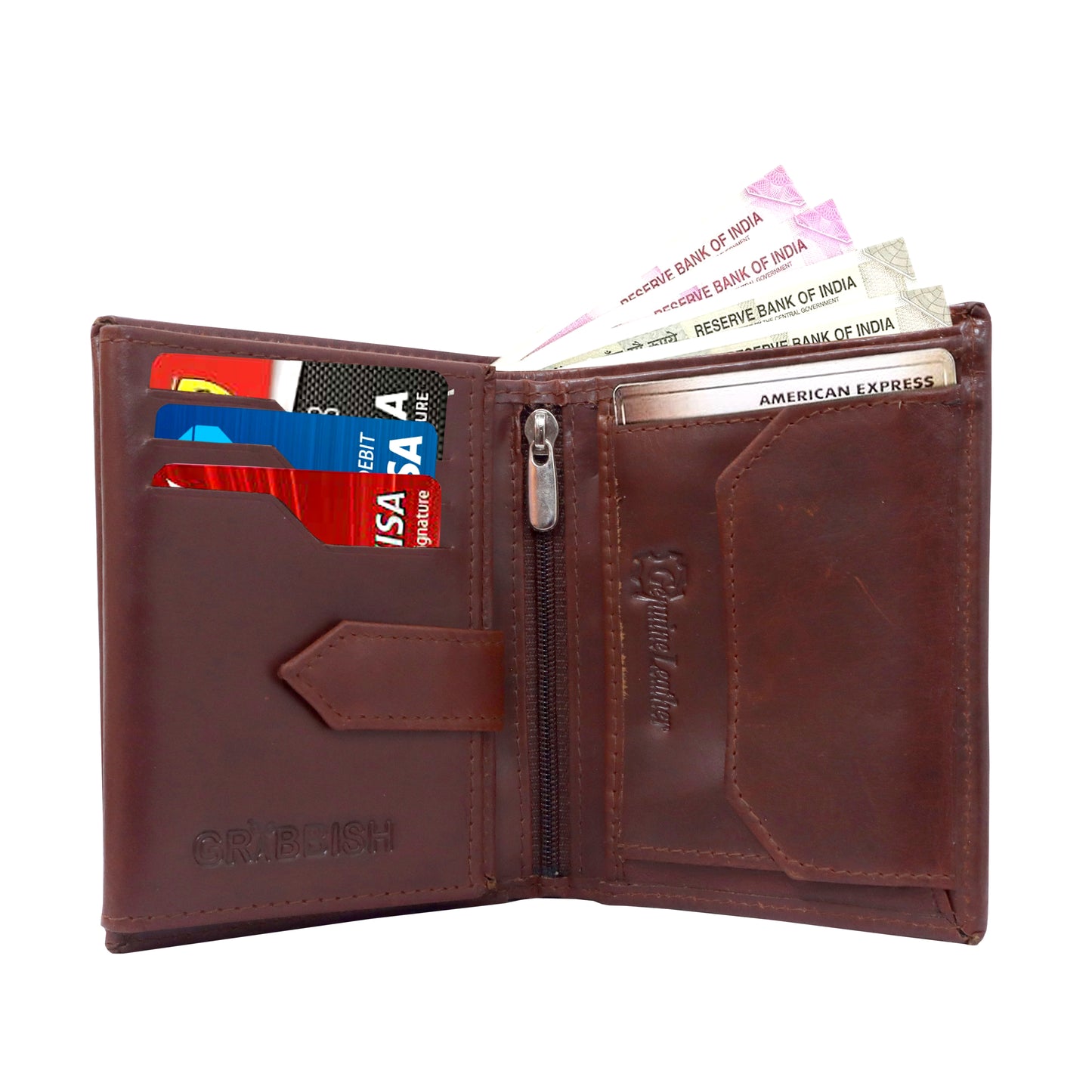 3 Fold Leather Wallet for Men | Vertical Design | Dark Brown