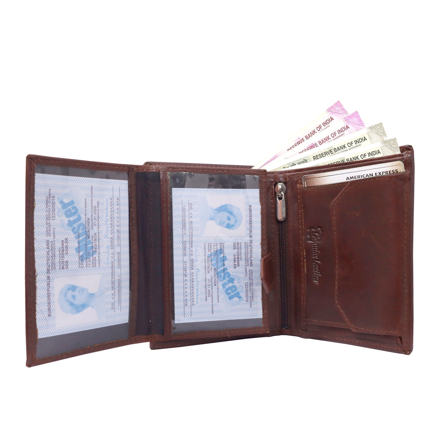 3 Fold Leather Wallet for Men | Vertical Design | Dark Brown