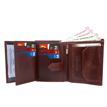 3 Fold Leather Wallet for Men | Vertical Design | Dark Brown