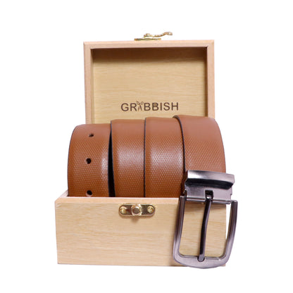 Men's Leather Belt | Tan Colour | Textured Design | Premium Buckle