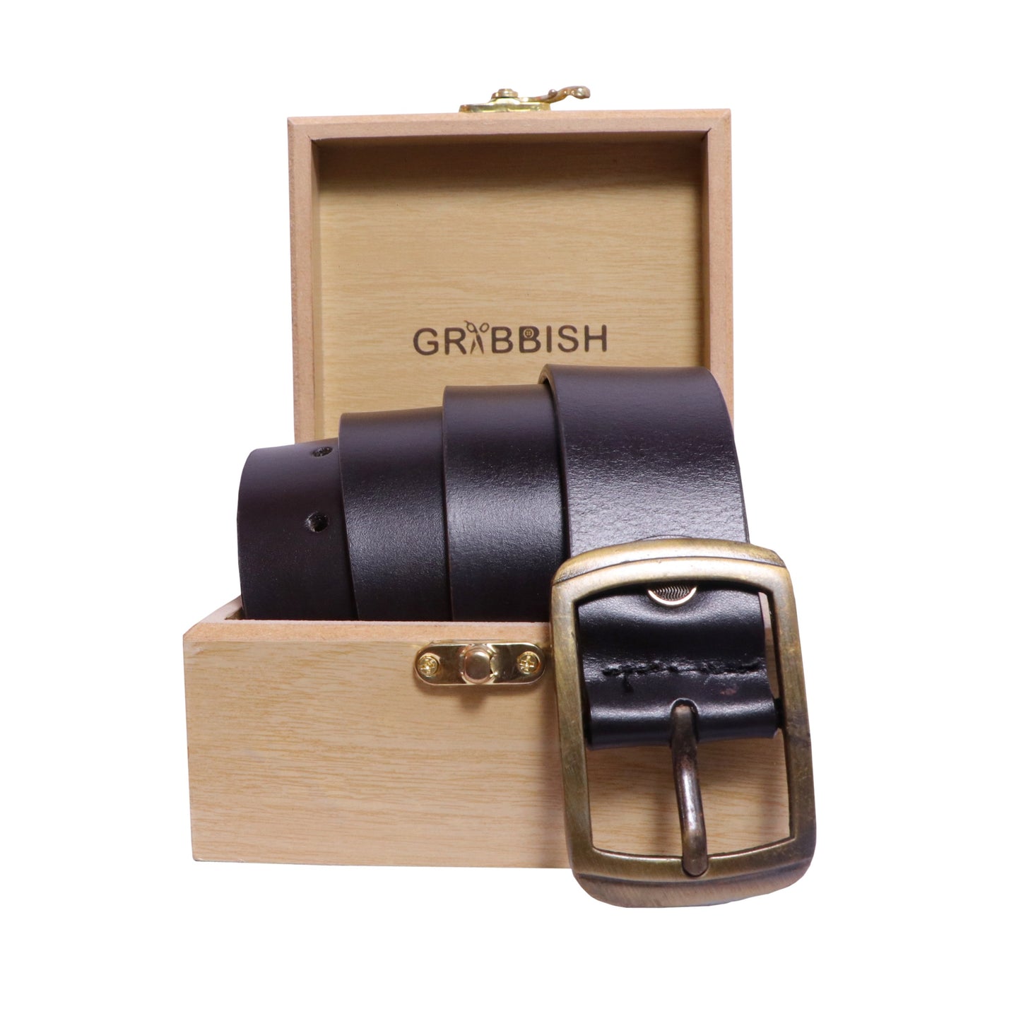 Grabbish Men's Leather Belt | Plain Design | Brown Color