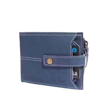 Premium Men's Hunter Leather Wallet with Detachable Card Holder and Multiple Compartments | Blue Colour