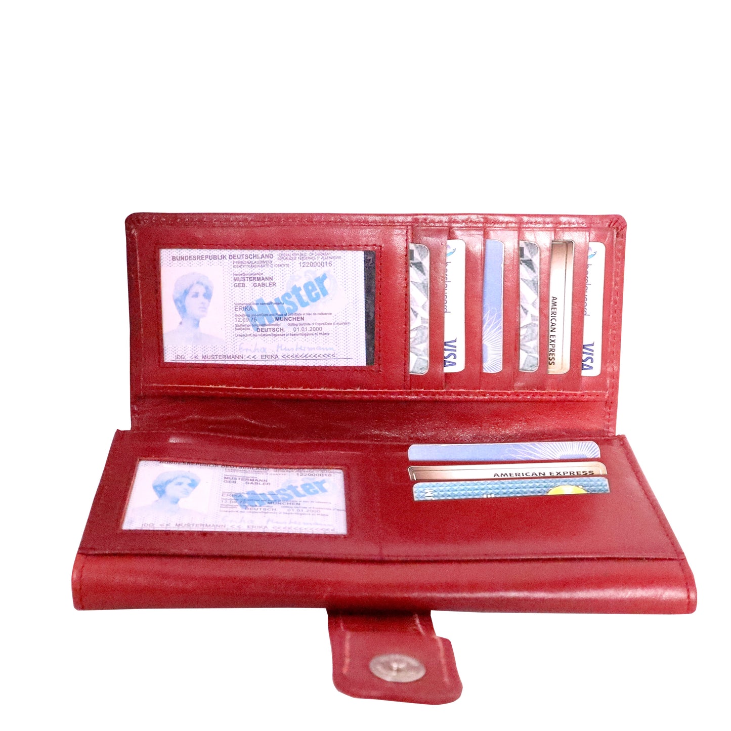 Stylish Leather Wallet for Women | Hot Red Colour | Ample Space for Cards, Cash, Mobile