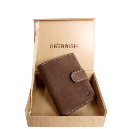 Grabbish Leather Wallet for Men | RFID Protected | Special Card Pop-up Feature | Wood Colour