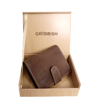 Grabbish Leather Wallet for Men | RFID Protected | Special Card Pop-up Feature | Wood Colour