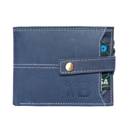 Premium Men's Hunter Leather Wallet with Detachable Card Holder and Multiple Compartments | Blue Colour