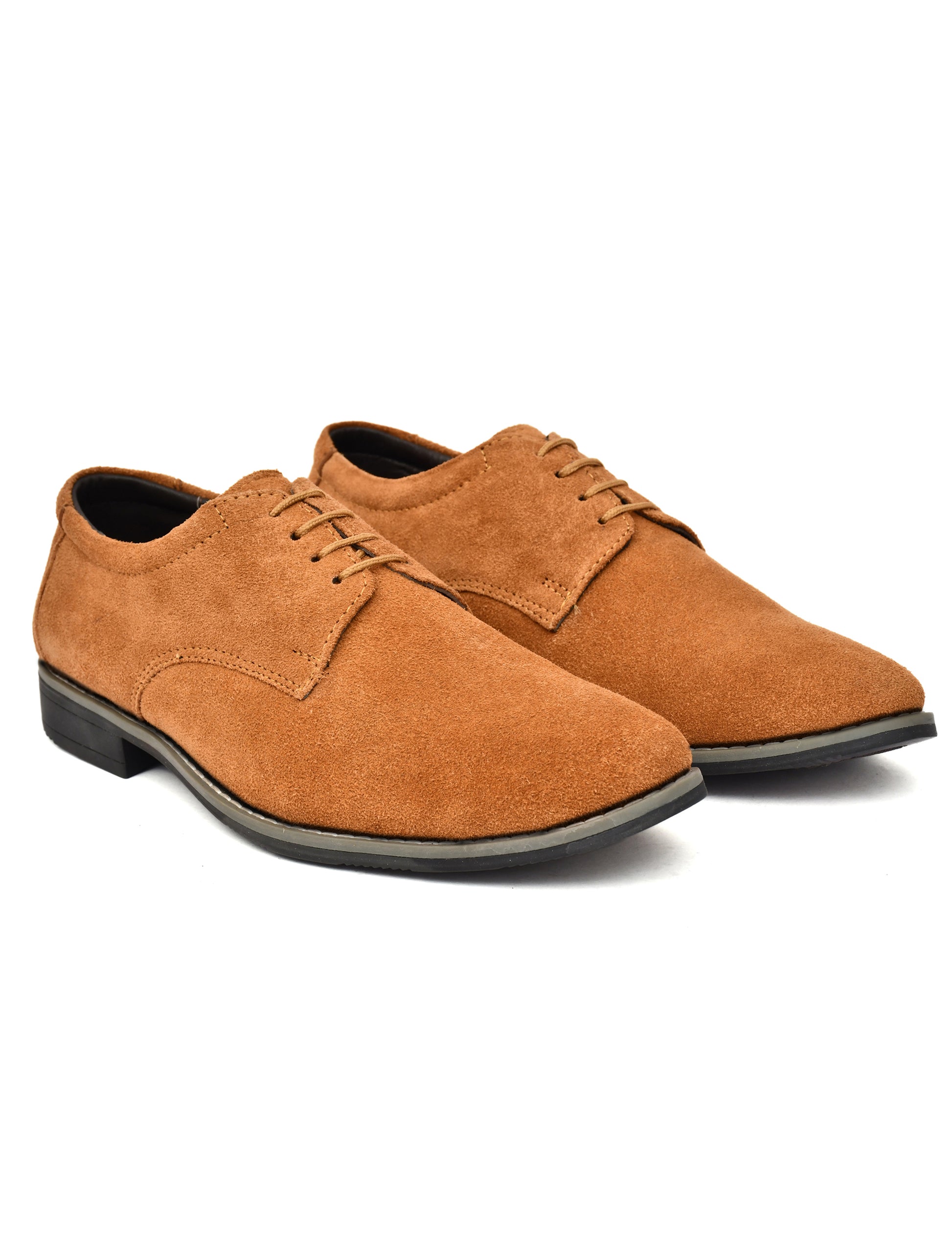 Men Tan Suede Leather Derby Shoes