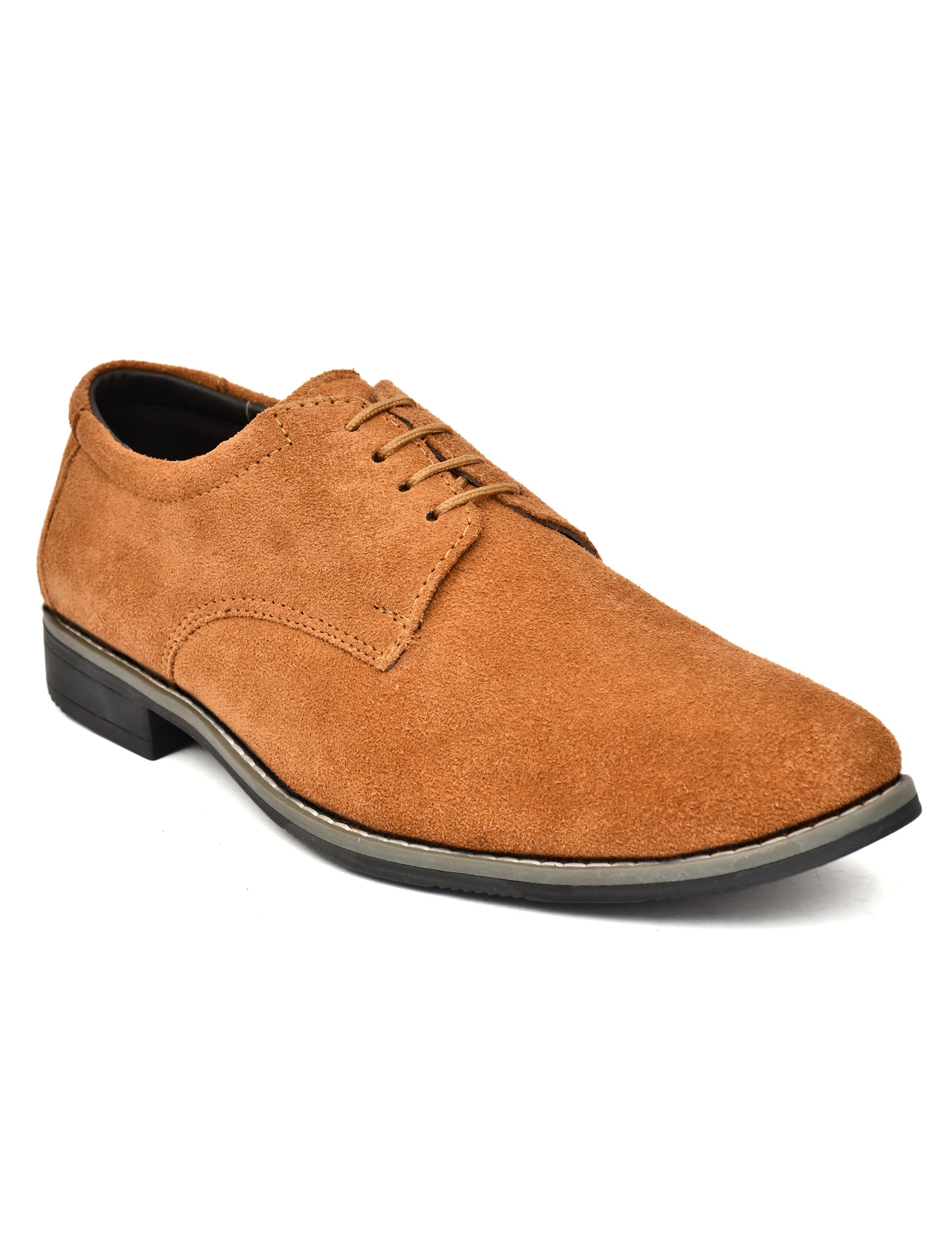 Men Tan Suede Leather Derby Shoes