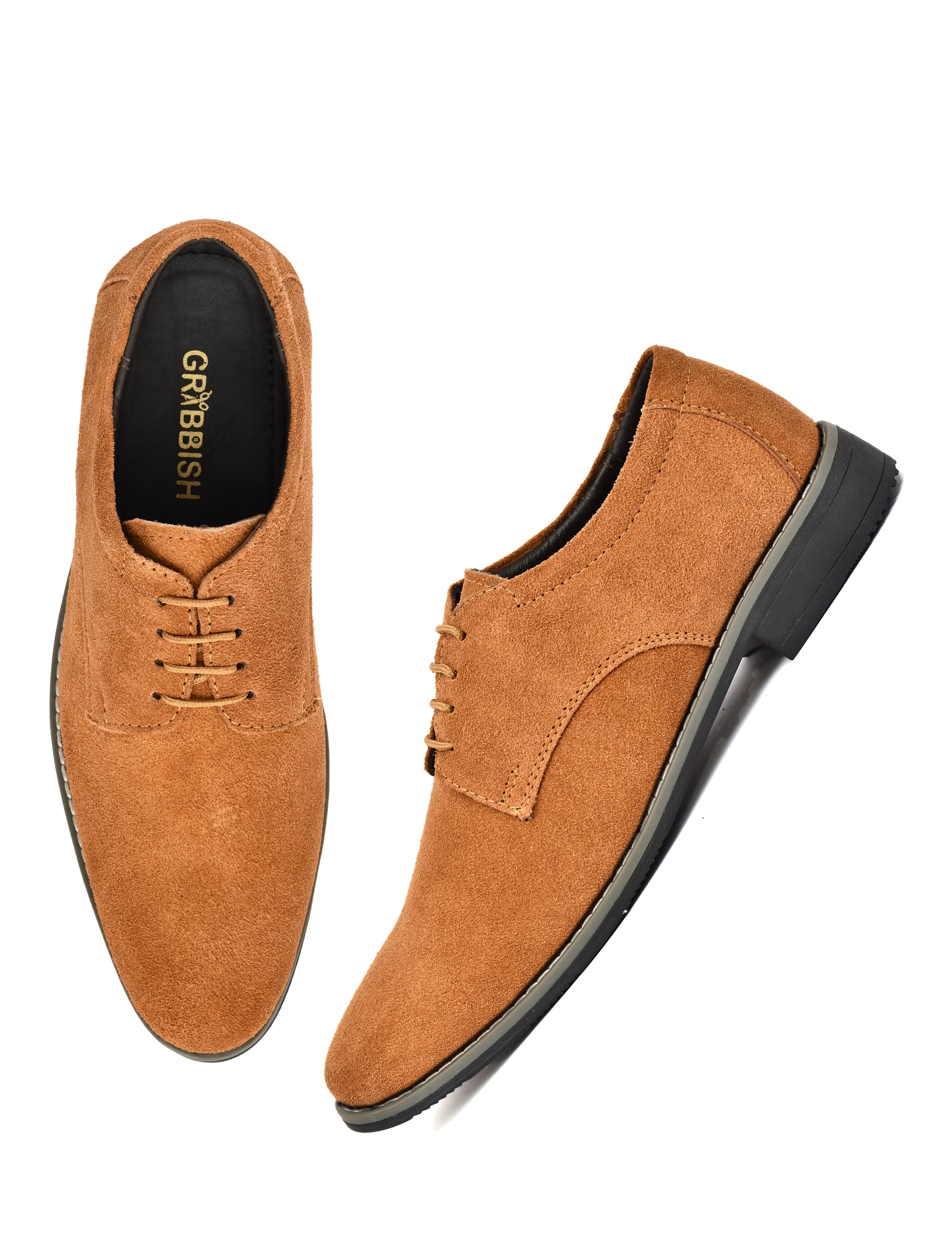 Men Tan Suede Leather Derby Shoes