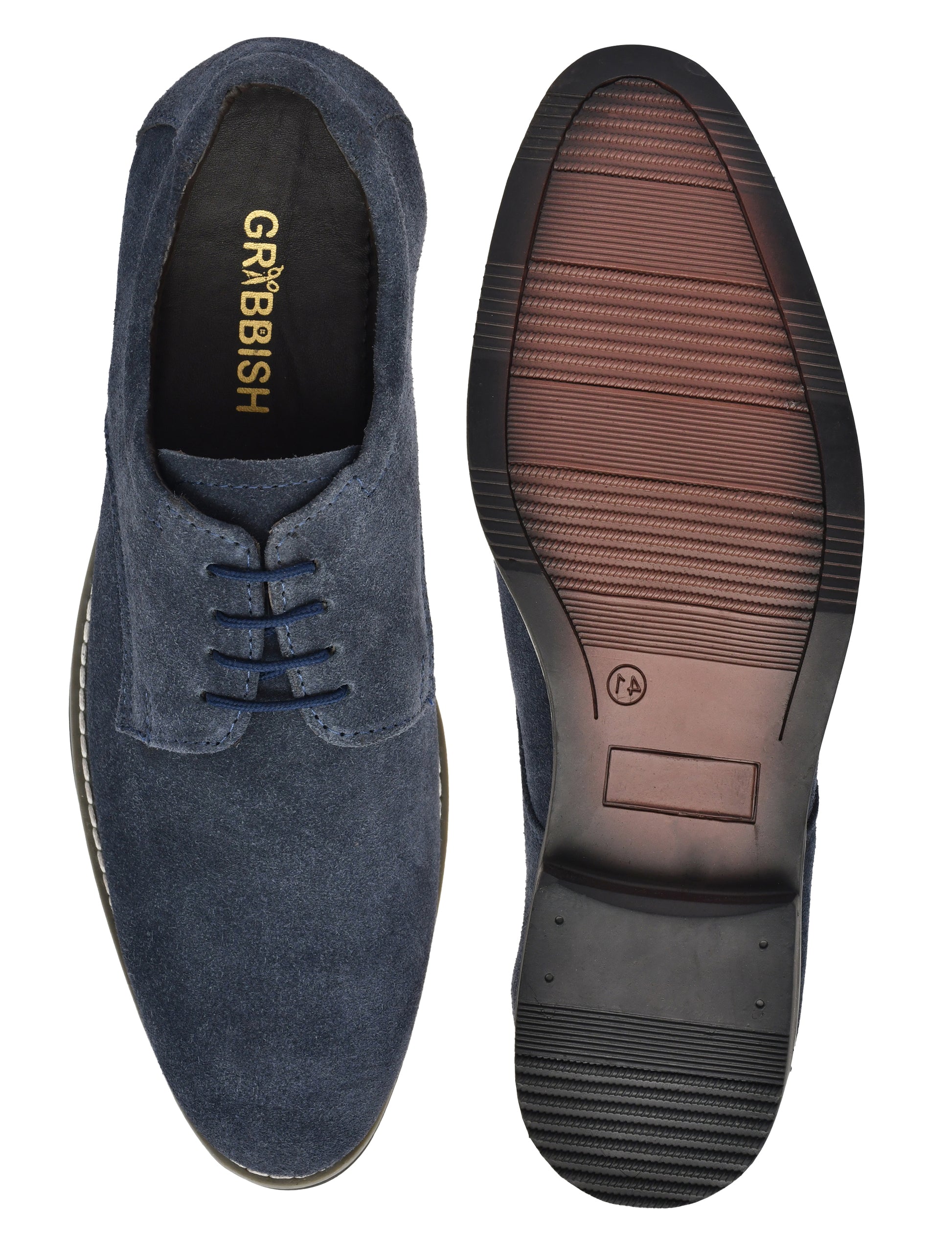Men Blue Suede Leather Derby Shoes