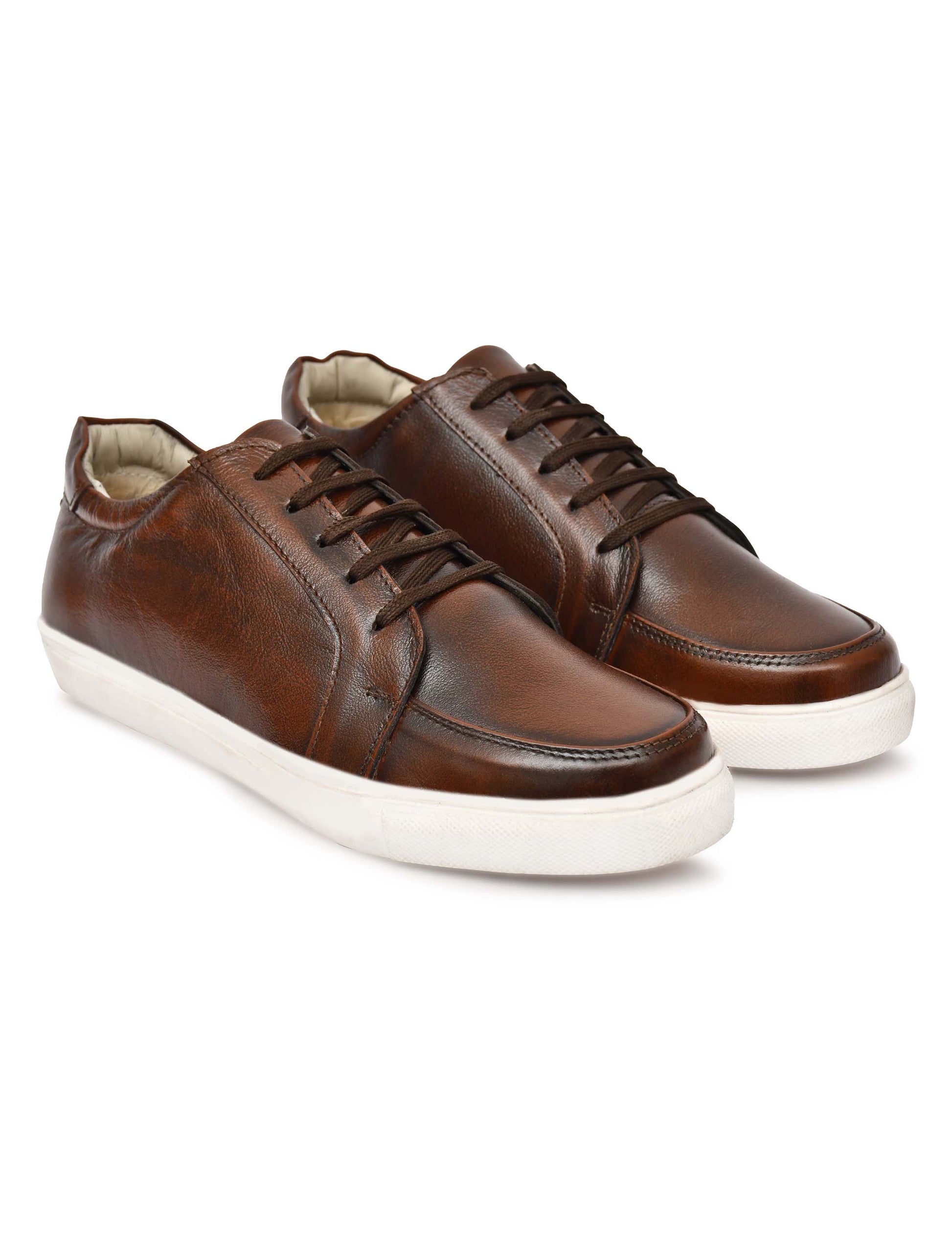 Men Leather Sneakers Brown