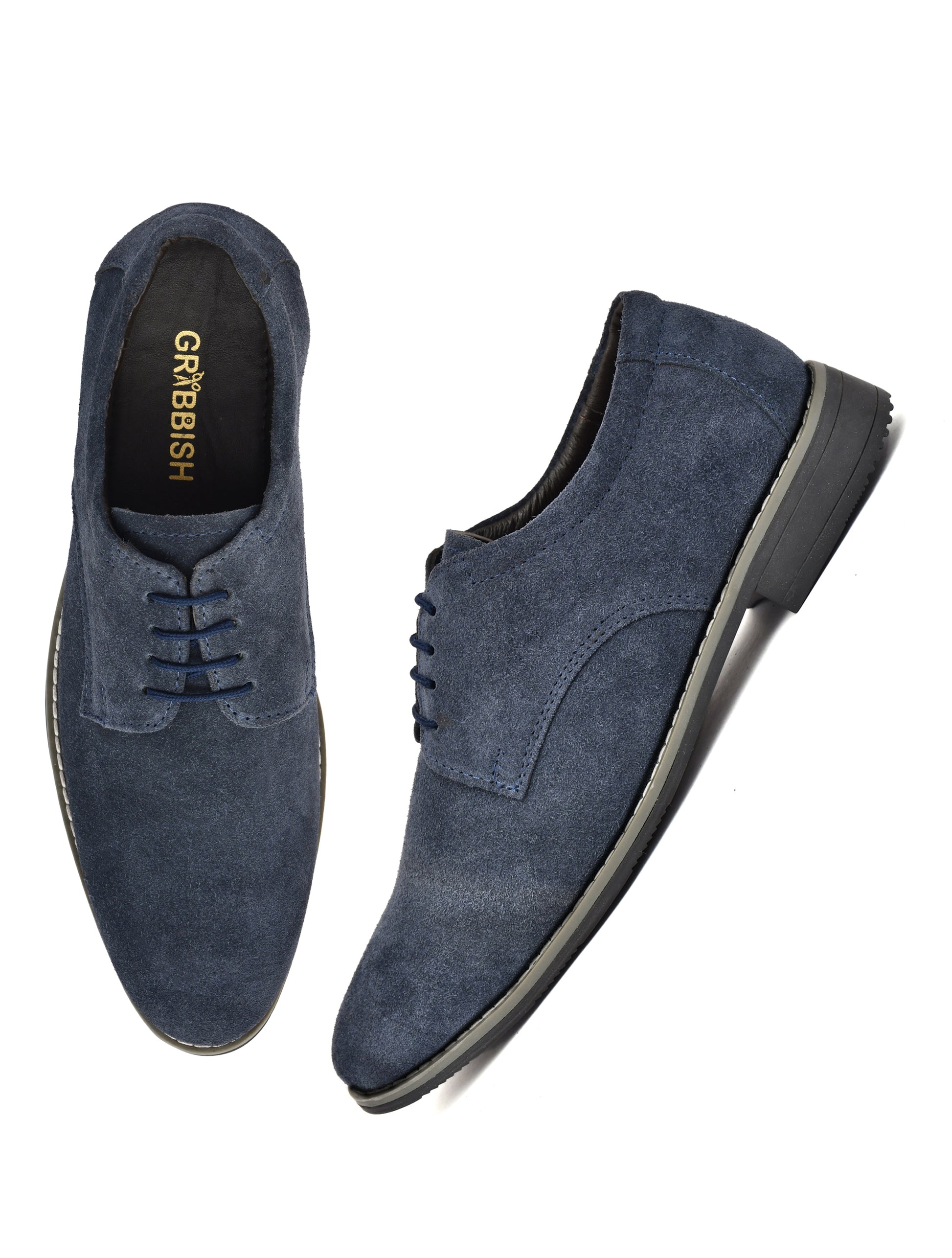 Men Blue Suede Leather Derby Shoes