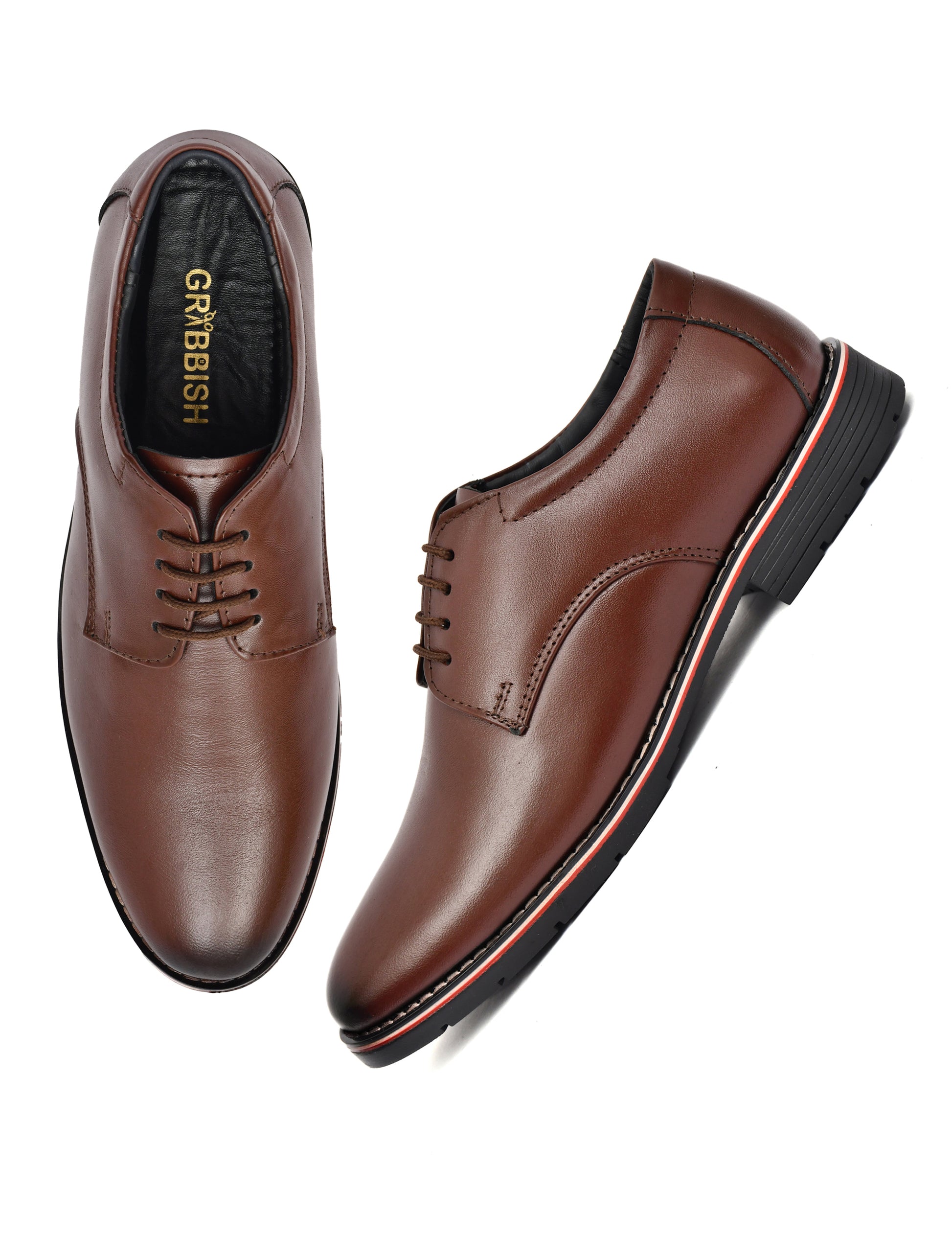 Men Brown Leather Derby Shoes