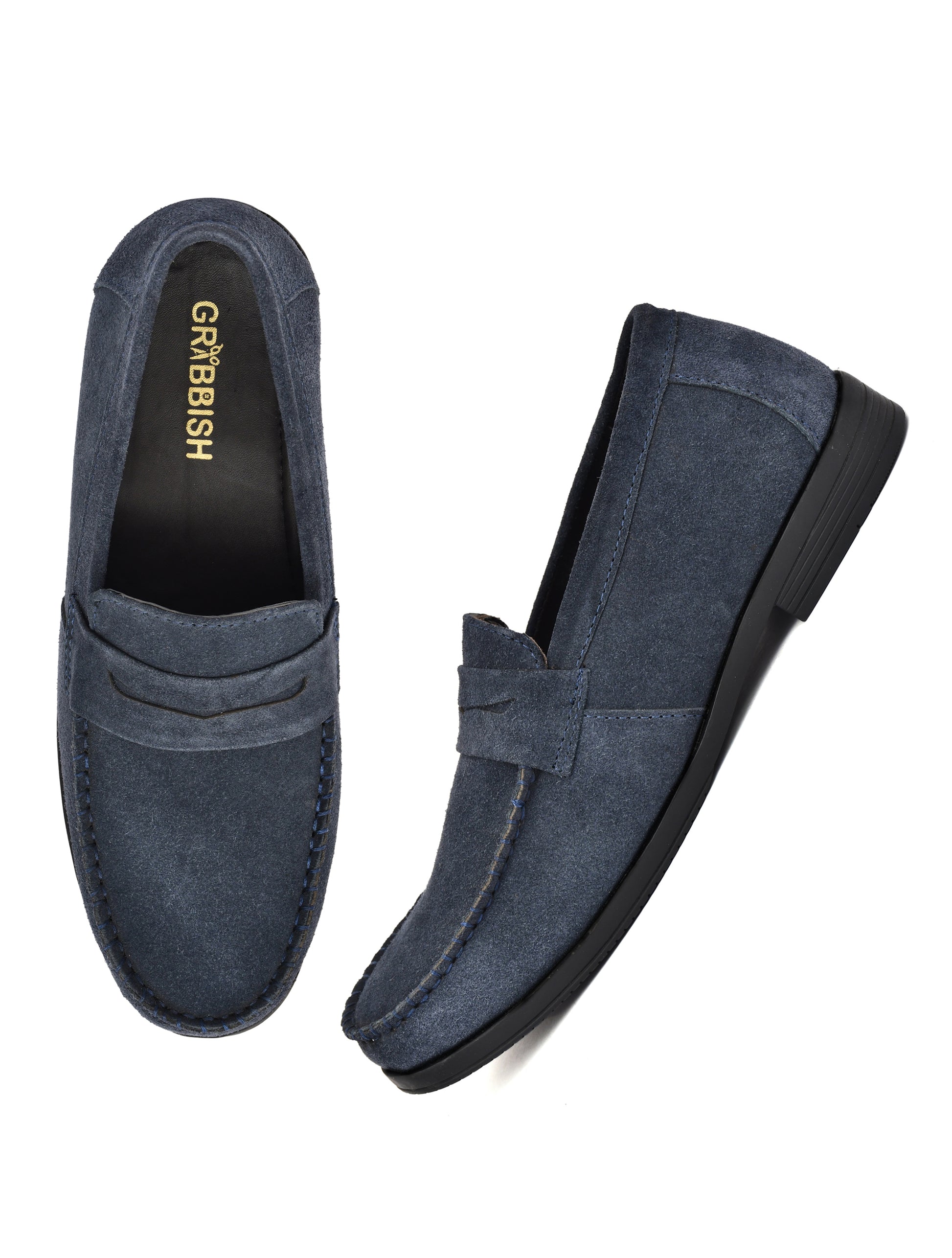 Men Blue Suede Leather Loafers