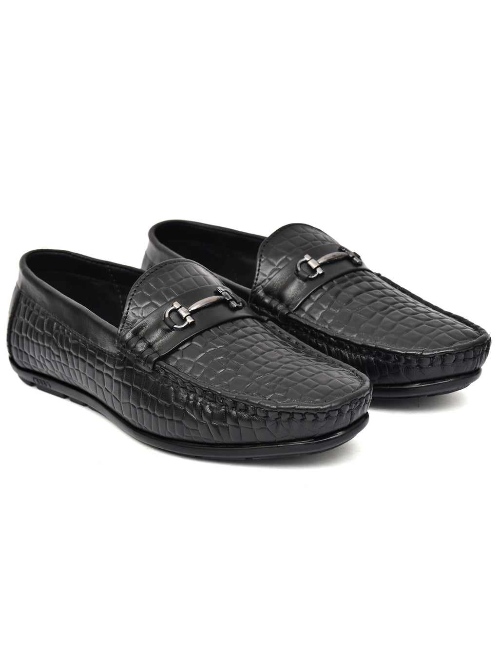 Men Black Croco Leather Loafers