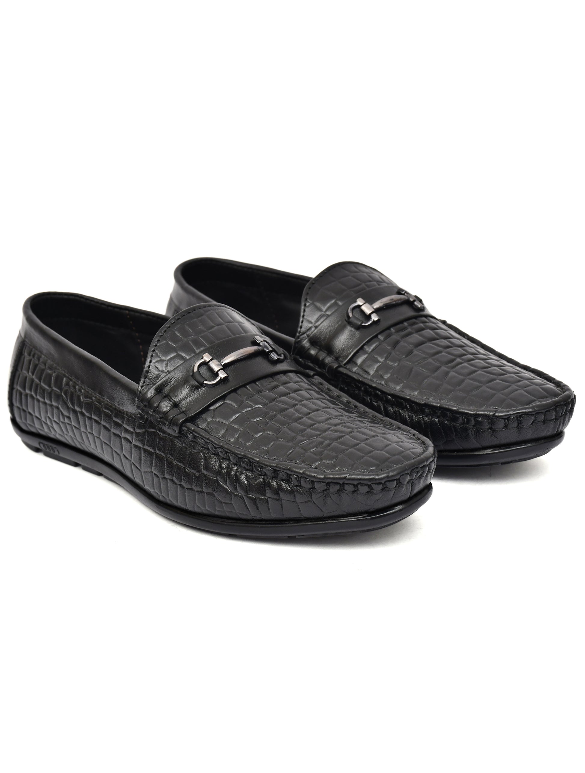 Men Black Croco Leather Loafers