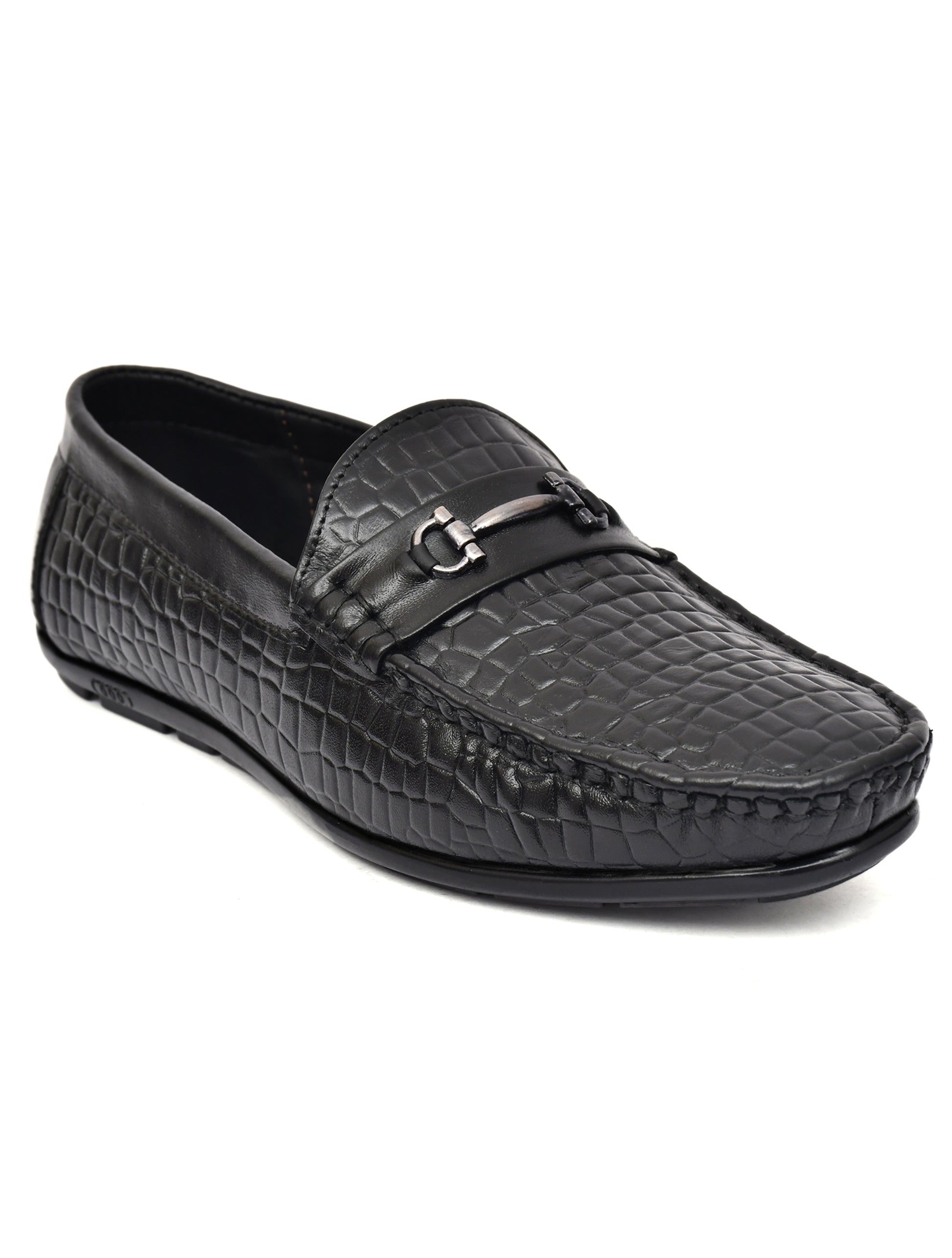 Men Black Croco Leather Loafers