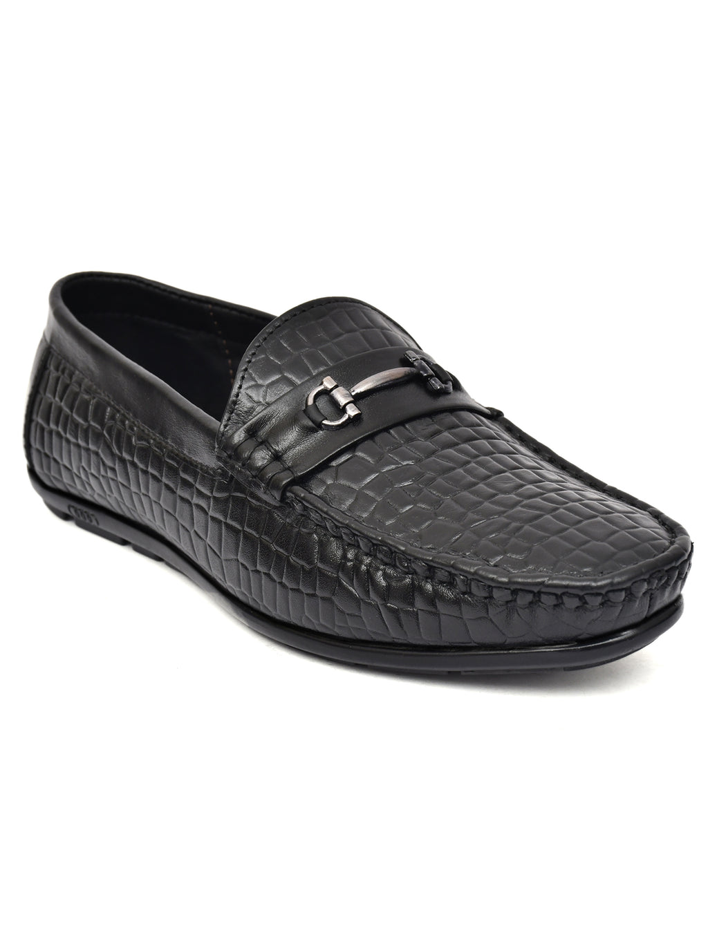Men Black Croco Leather Loafers