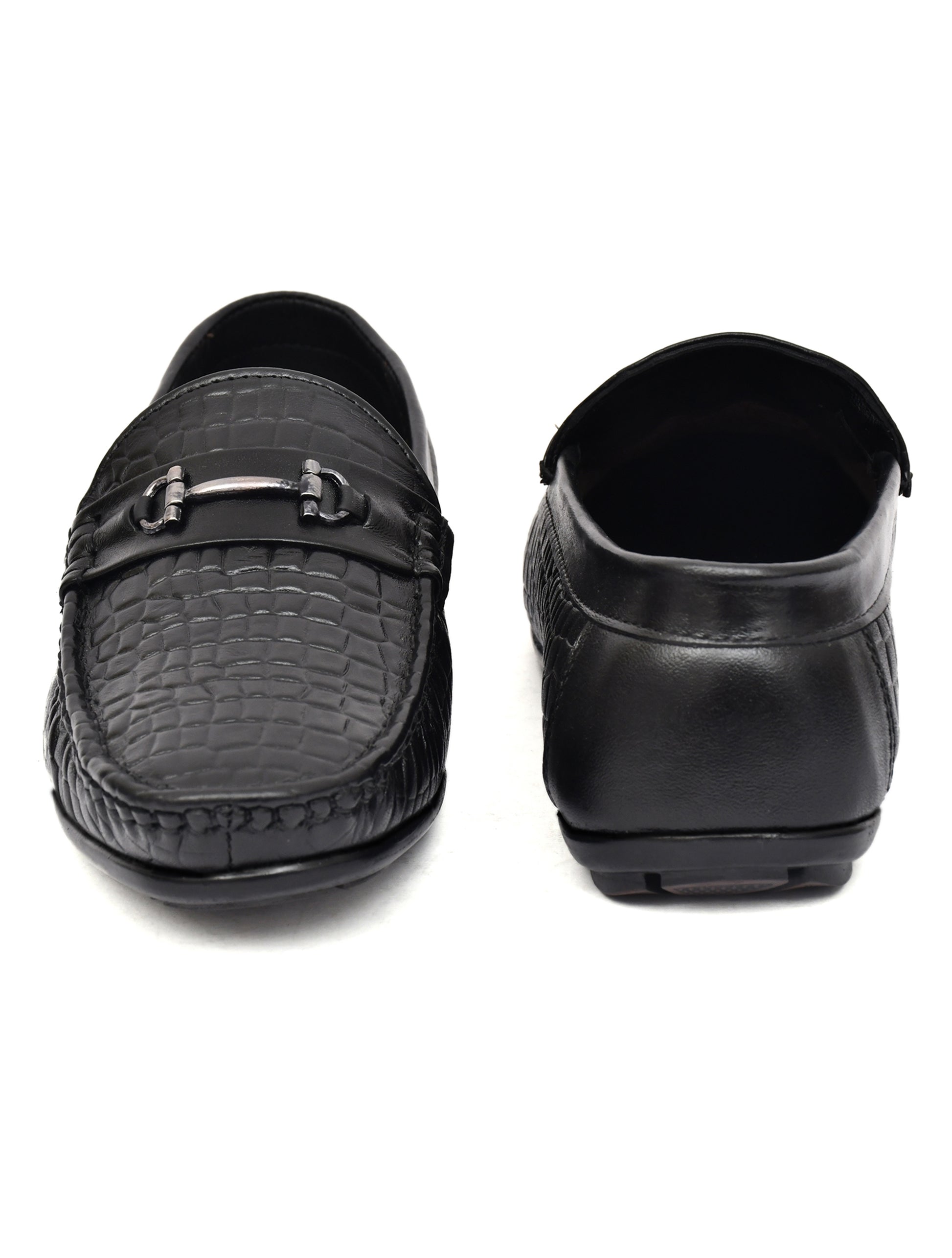 Men Black Croco Leather Loafers