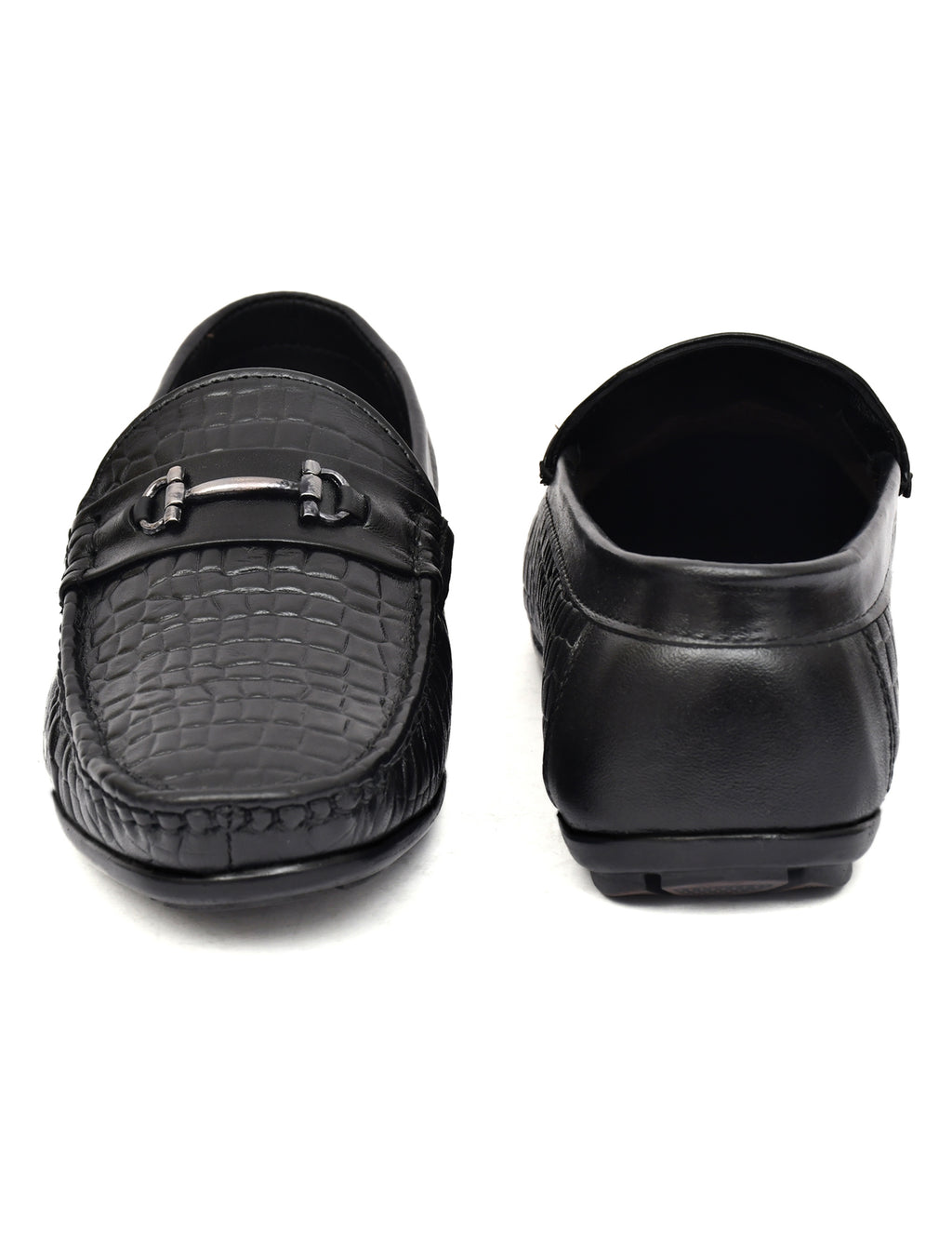 Men Black Croco Leather Loafers