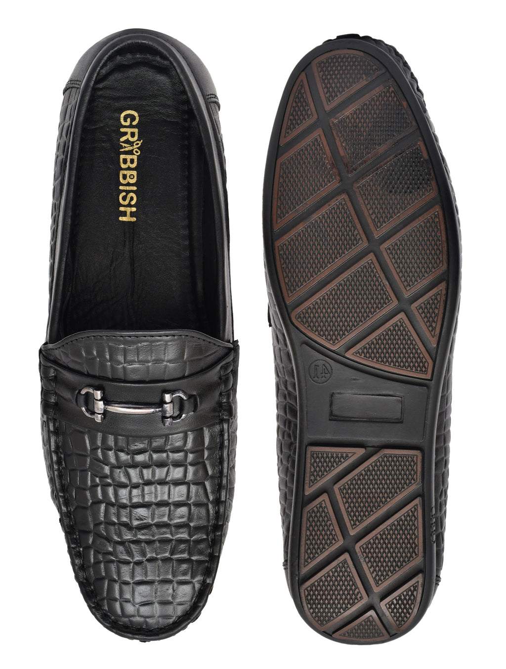 Men Black Croco Leather Loafers