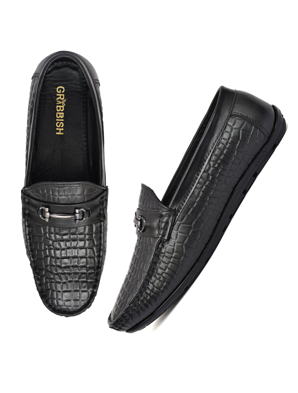 Men Black Croco Leather Loafers